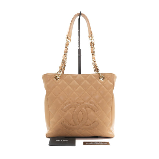CHANEL Beige Caviar Petite Shopping Tote (PST) [Used]