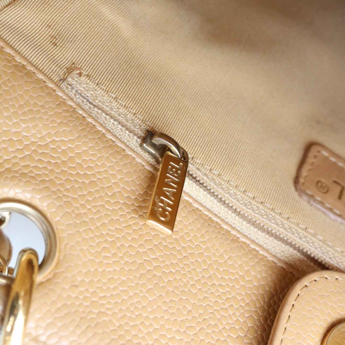 CHANEL Beige Caviar Petite Shopping Tote (PST) [Used]