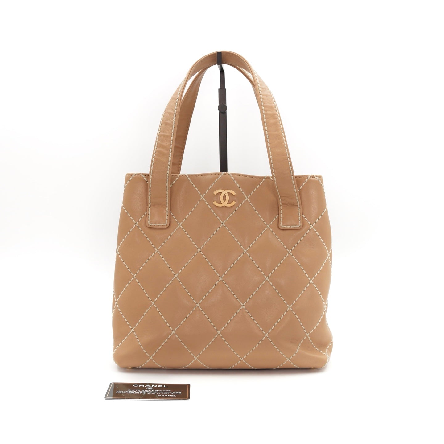 CHANEL Beige Lambskin Contrast Stitch Vivienne Tote Bag [Used]