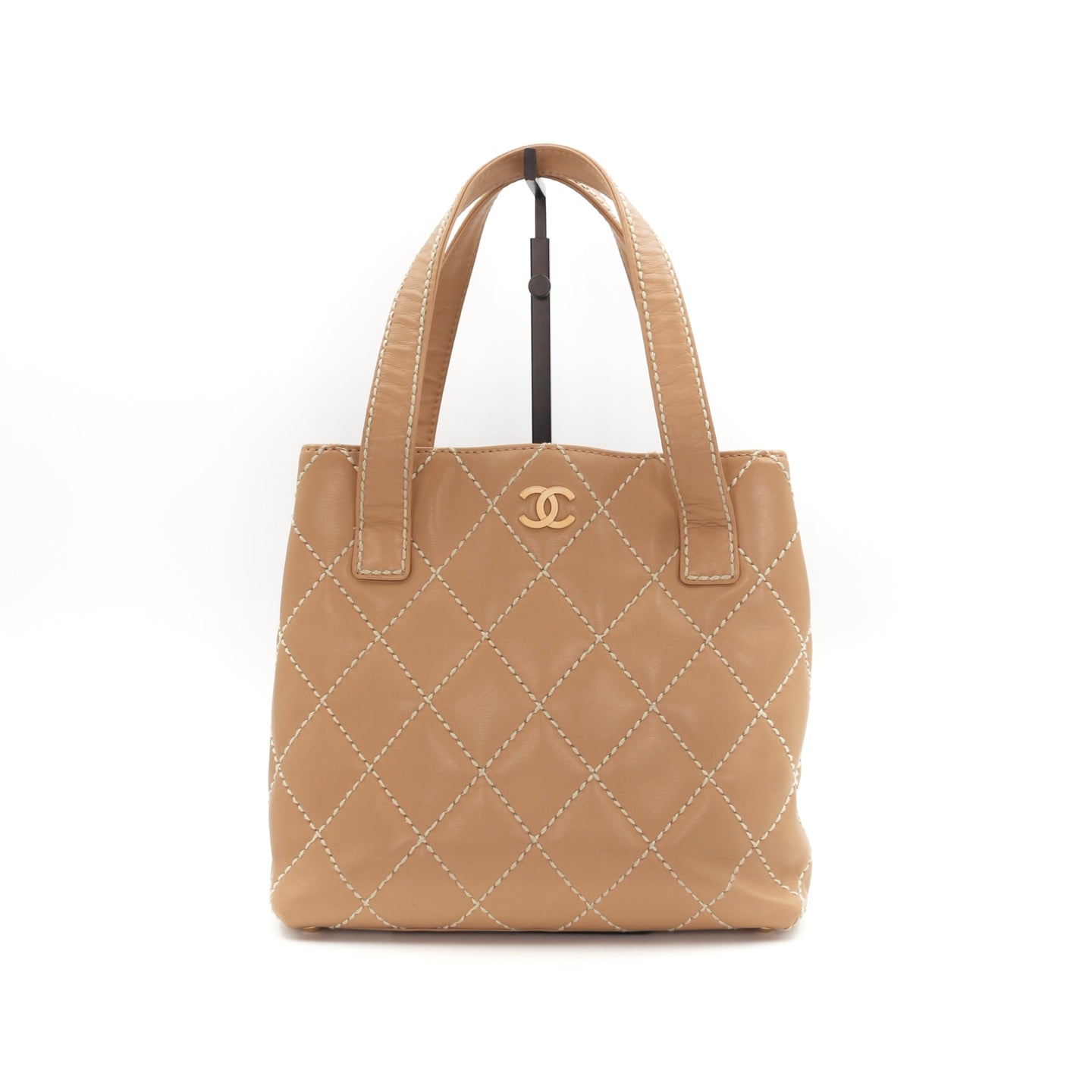 CHANEL Beige Lambskin Contrast Stitch Vivienne Tote Bag [Used]
