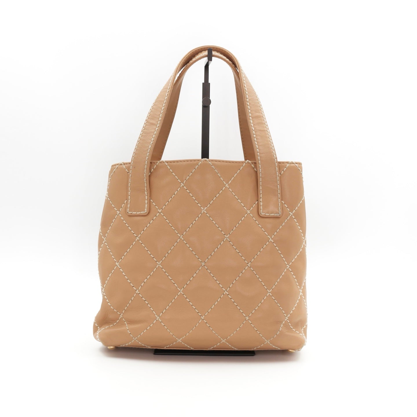 CHANEL Beige Lambskin Contrast Stitch Vivienne Tote Bag [Used]