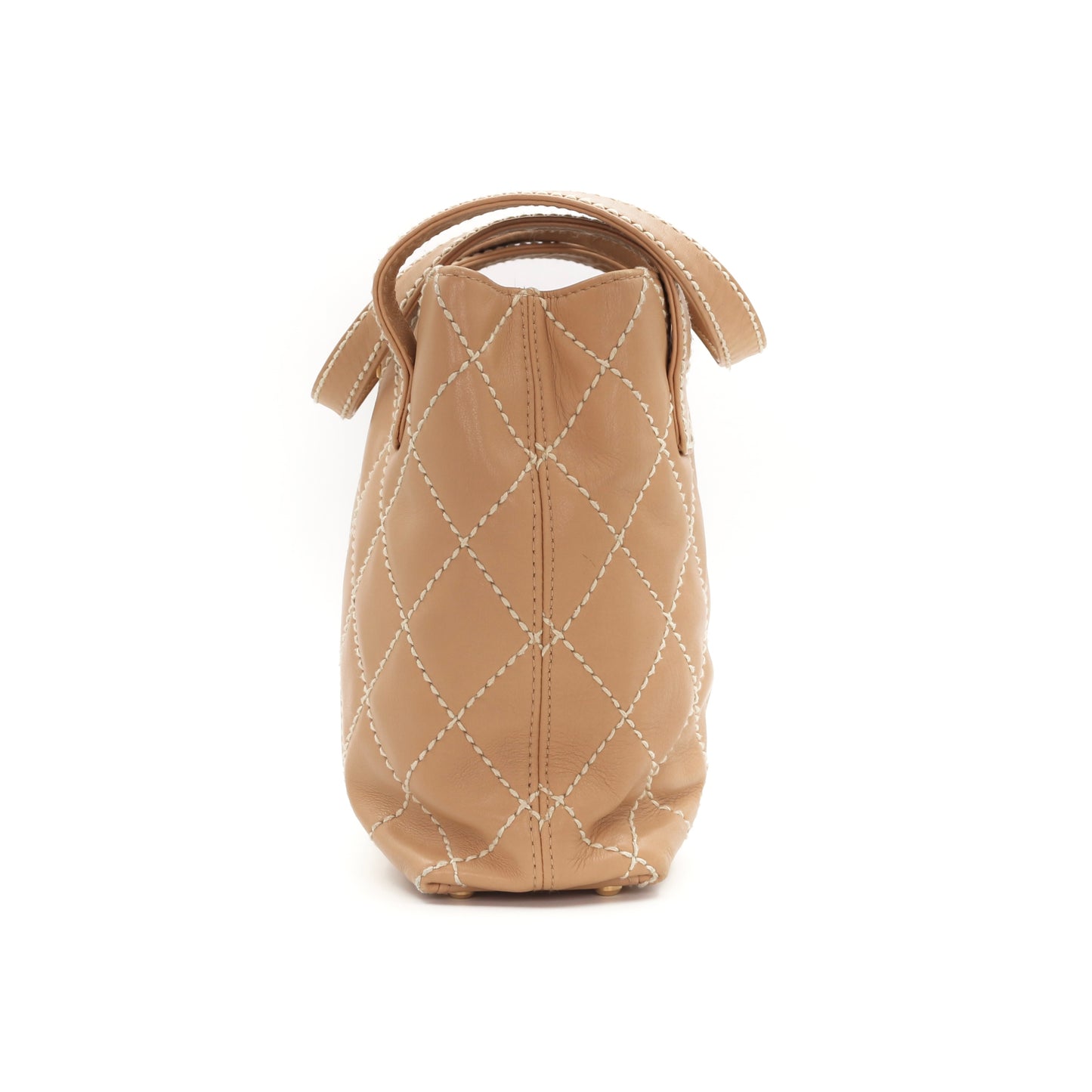 CHANEL Beige Lambskin Contrast Stitch Vivienne Tote Bag [Used]