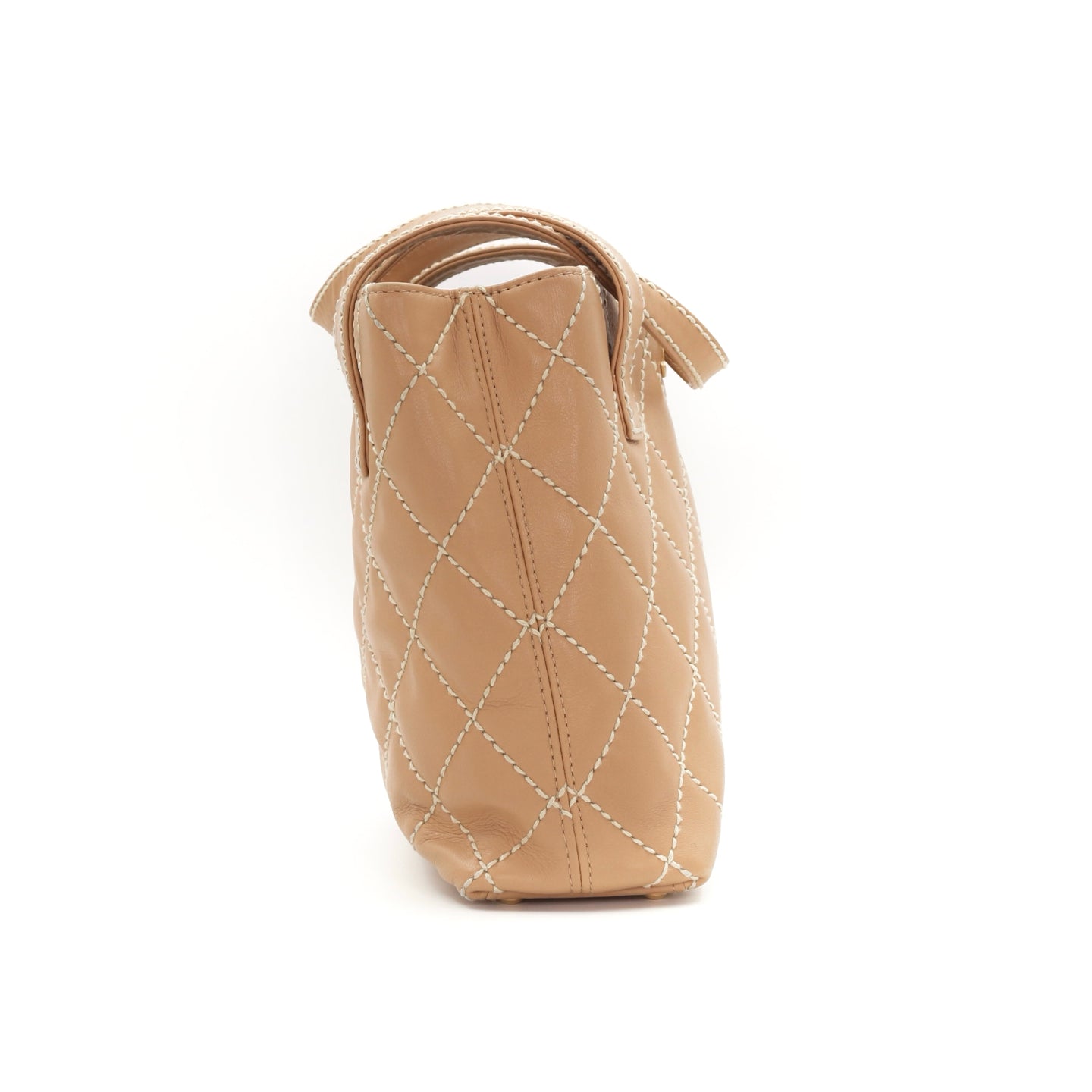 CHANEL Beige Lambskin Contrast Stitch Vivienne Tote Bag [Used]