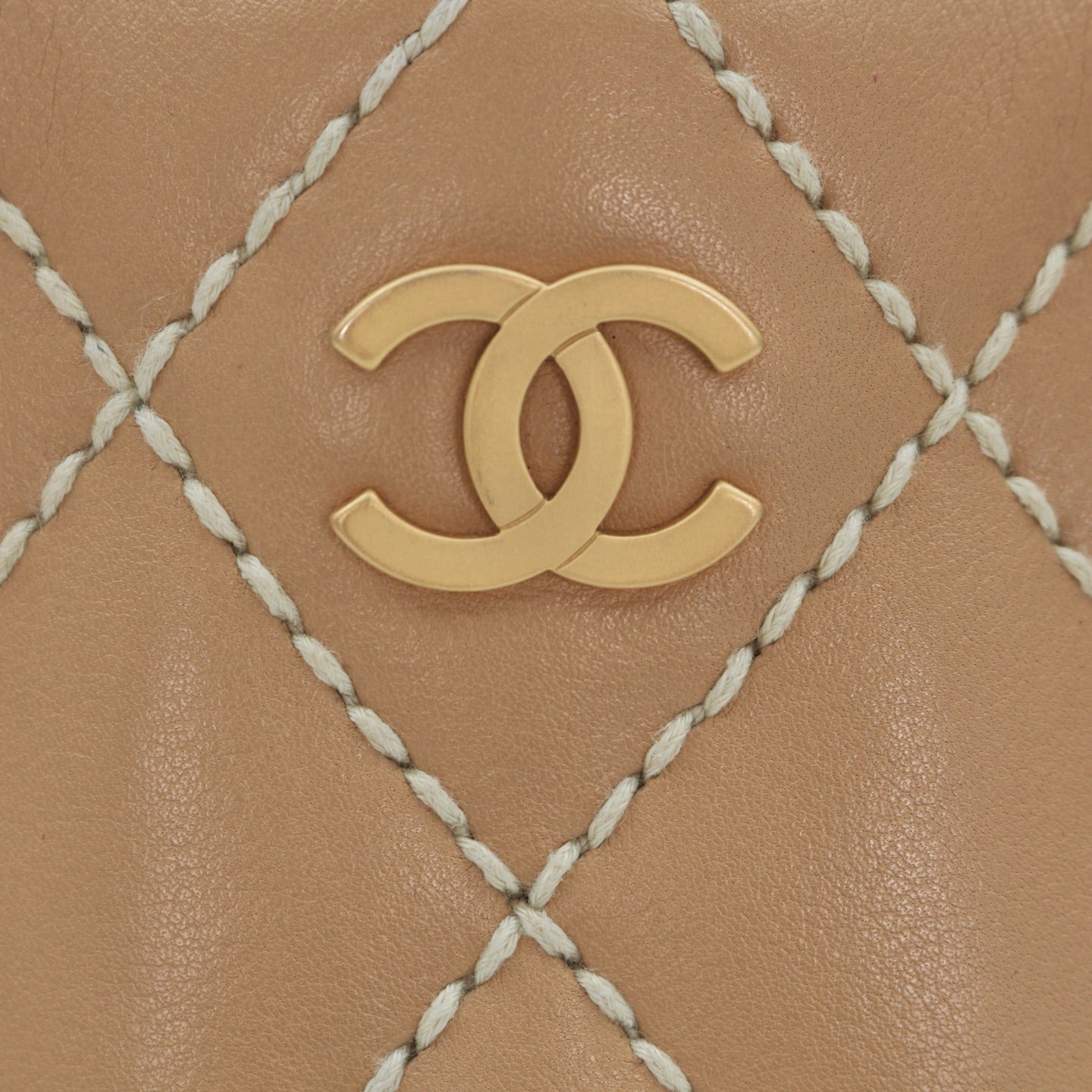 CHANEL Beige Lambskin Contrast Stitch Vivienne Tote Bag [Used]