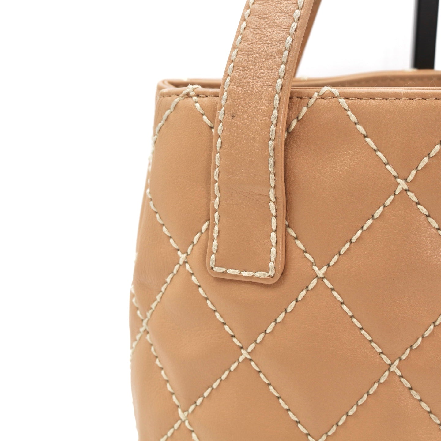 CHANEL Beige Lambskin Contrast Stitch Vivienne Tote Bag [Used]
