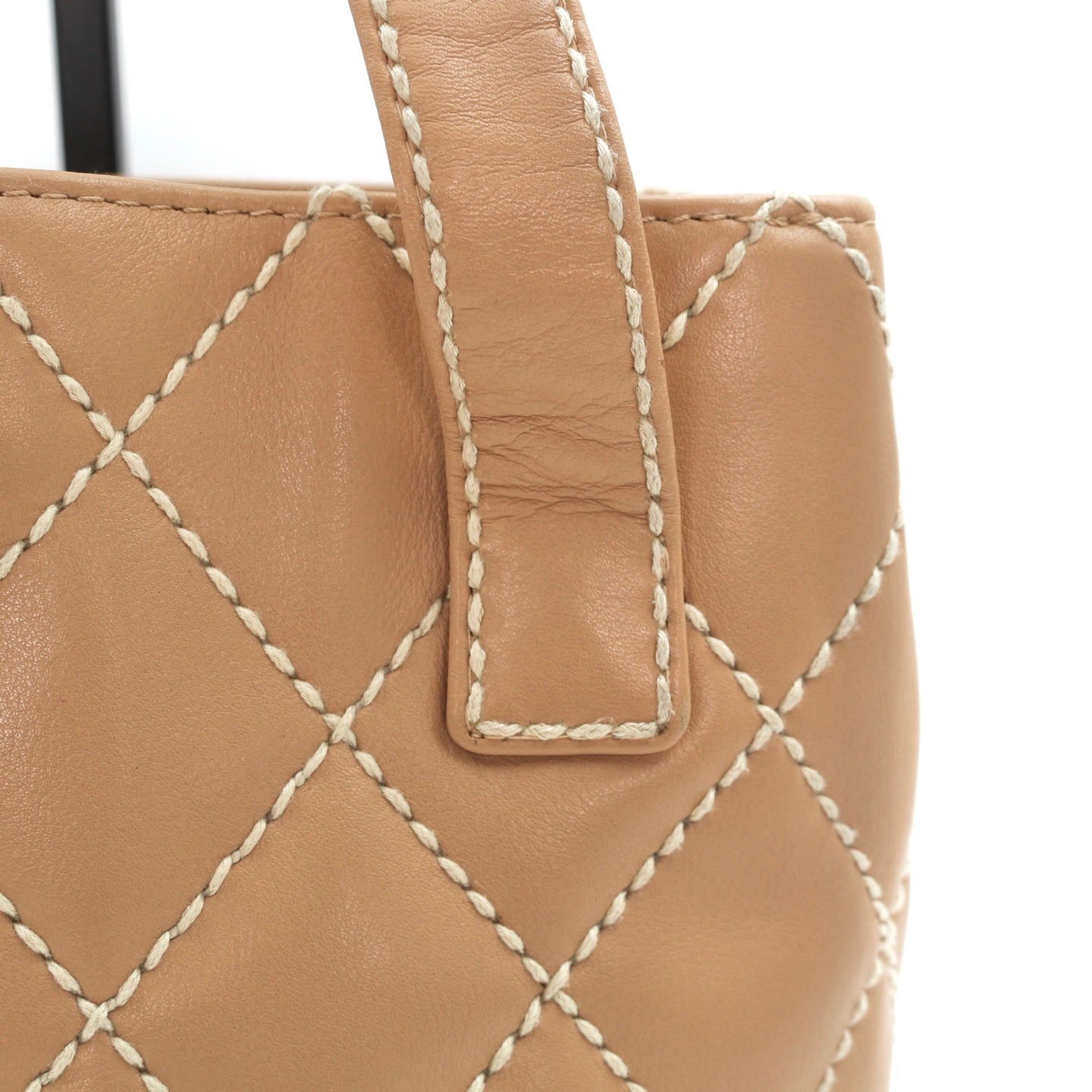 CHANEL Beige Lambskin Contrast Stitch Vivienne Tote Bag [Used]