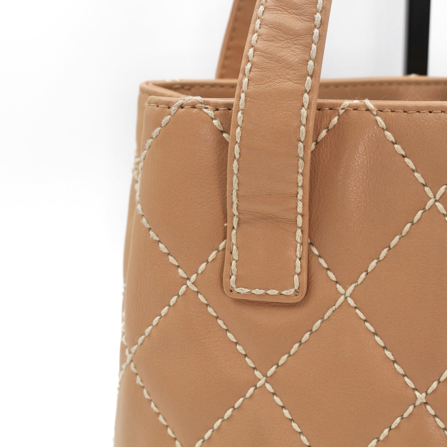 CHANEL Beige Lambskin Contrast Stitch Vivienne Tote Bag [Used]