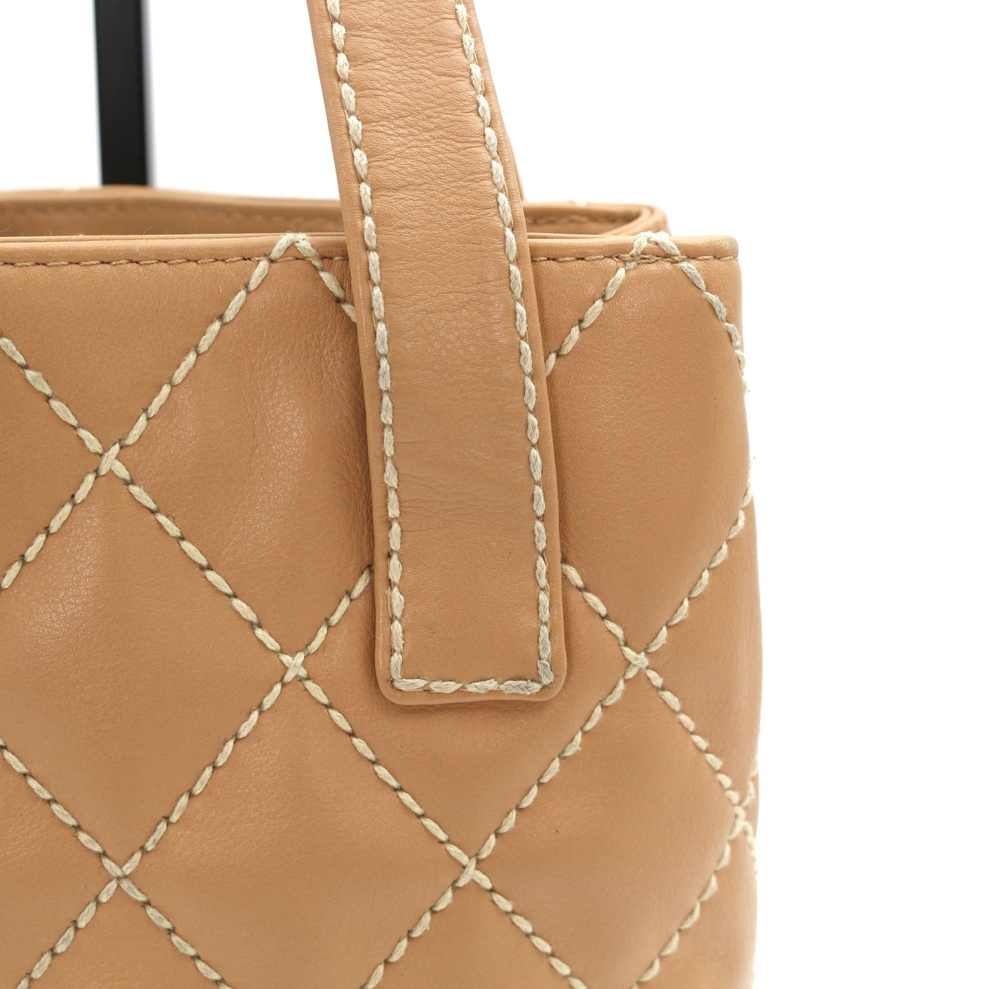 CHANEL Beige Lambskin Contrast Stitch Vivienne Tote Bag [Used]