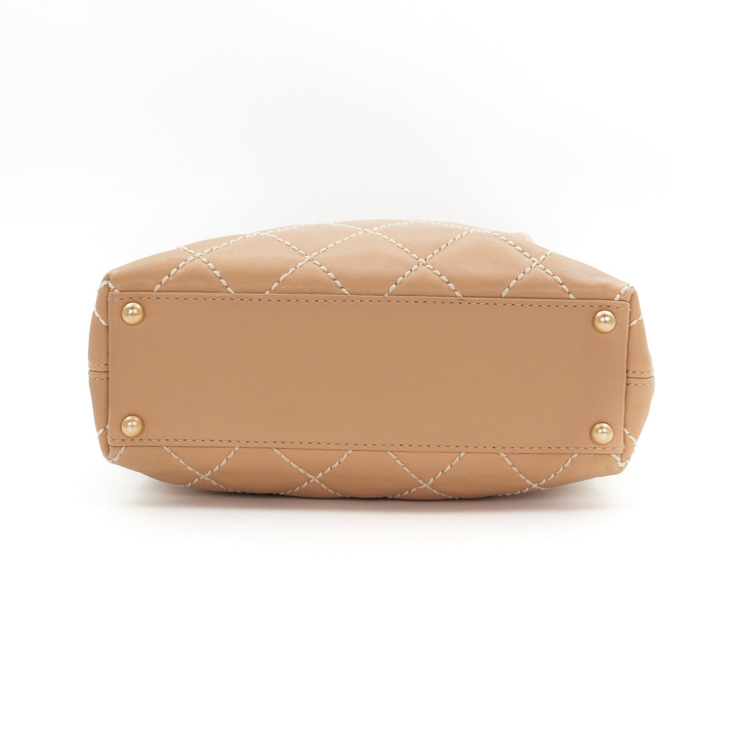 CHANEL Beige Lambskin Contrast Stitch Vivienne Tote Bag [Used]