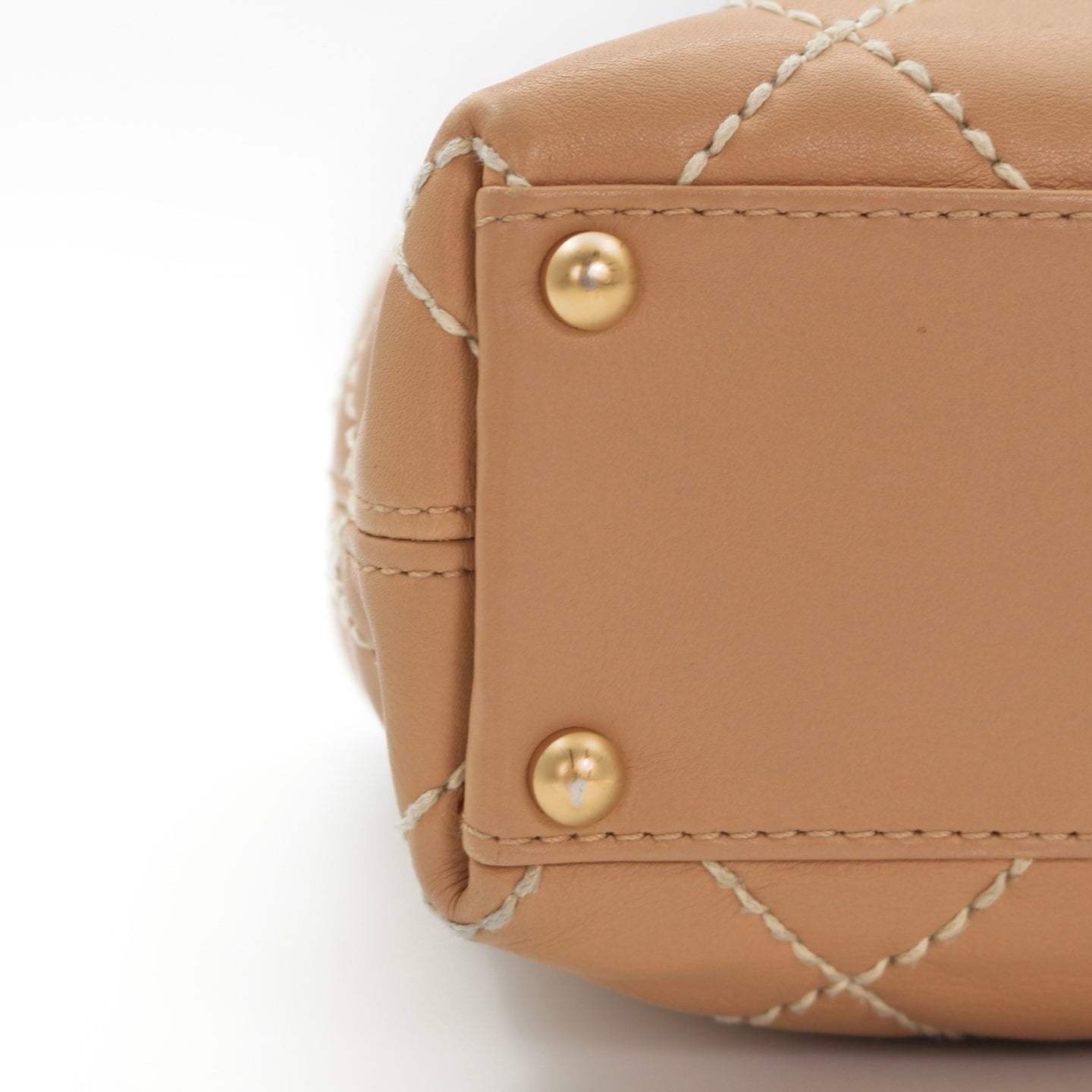 CHANEL Beige Lambskin Contrast Stitch Vivienne Tote Bag [Used]