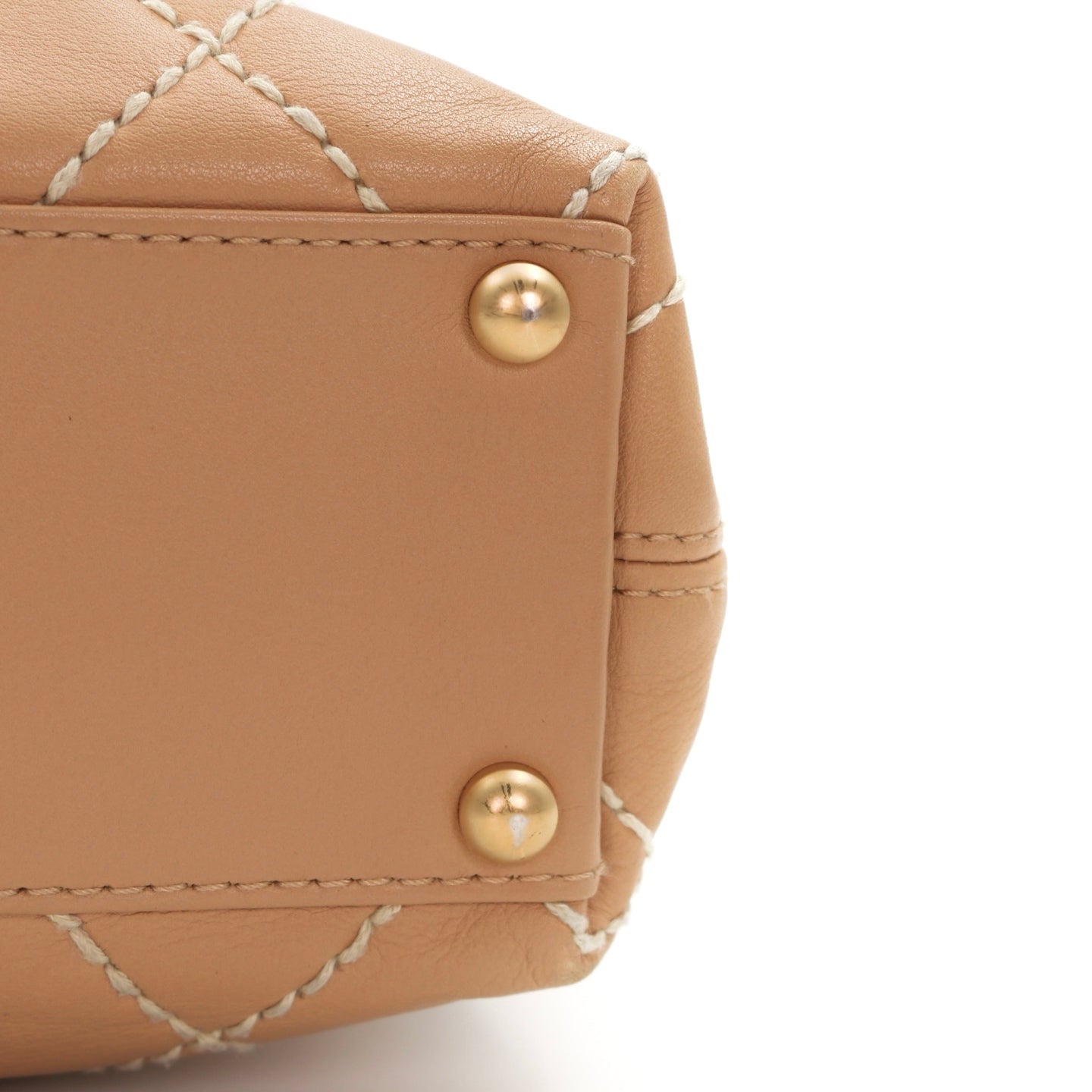 CHANEL Beige Lambskin Contrast Stitch Vivienne Tote Bag [Used]