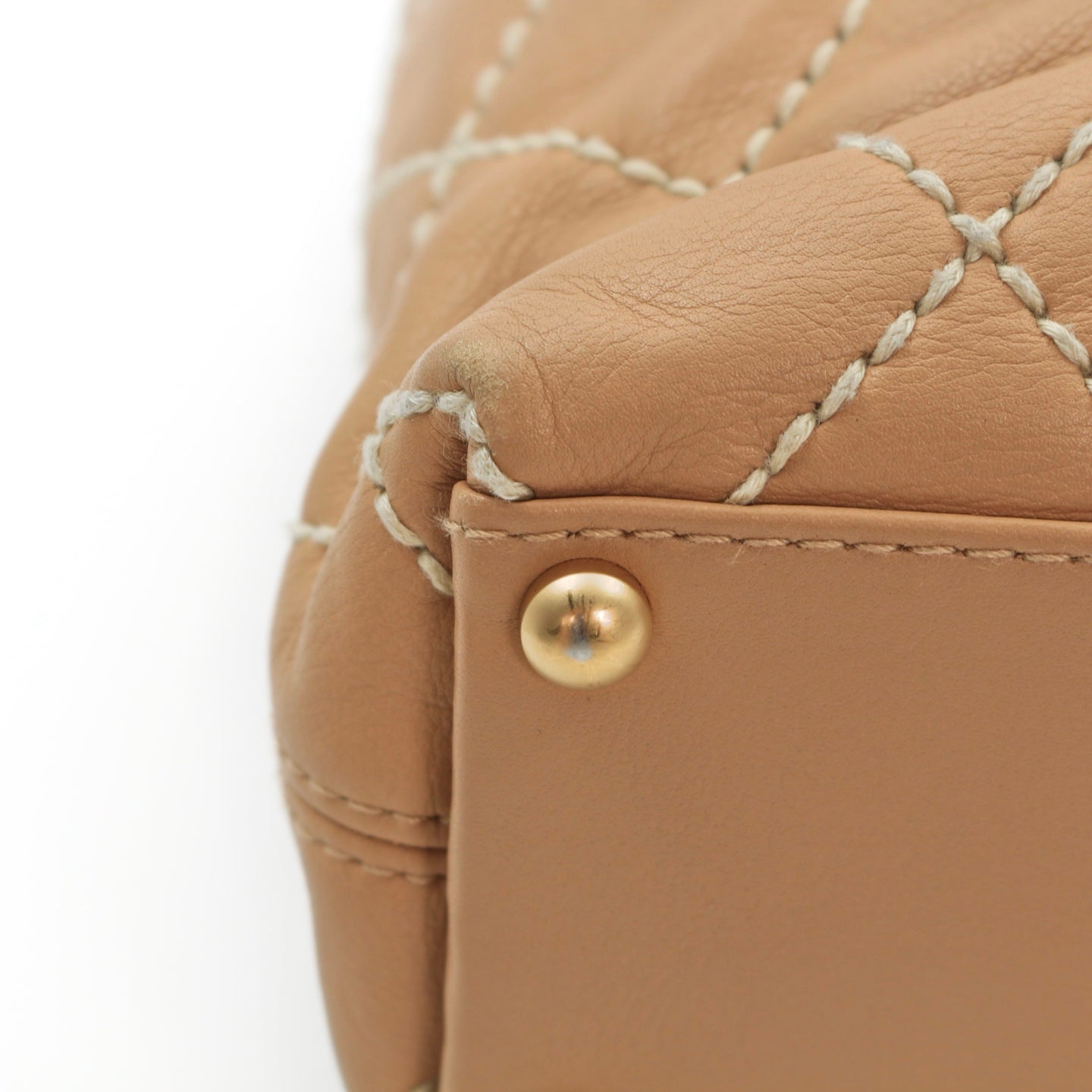 CHANEL Beige Lambskin Contrast Stitch Vivienne Tote Bag [Used]