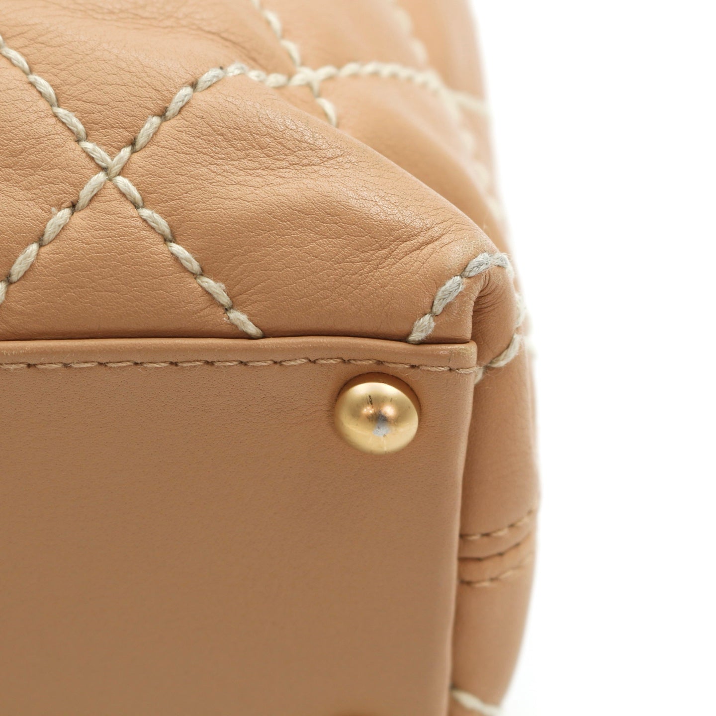 CHANEL Beige Lambskin Contrast Stitch Vivienne Tote Bag [Used]