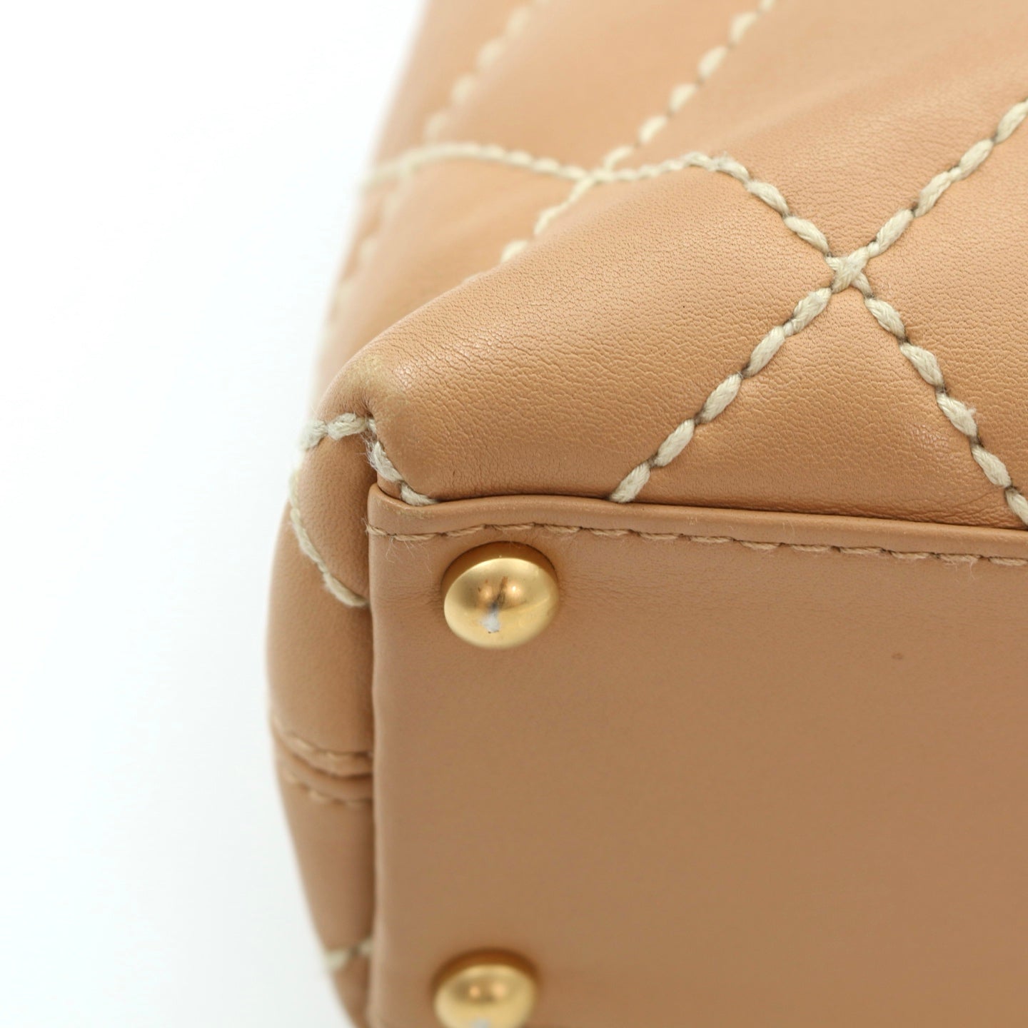 CHANEL Beige Lambskin Contrast Stitch Vivienne Tote Bag [Used]
