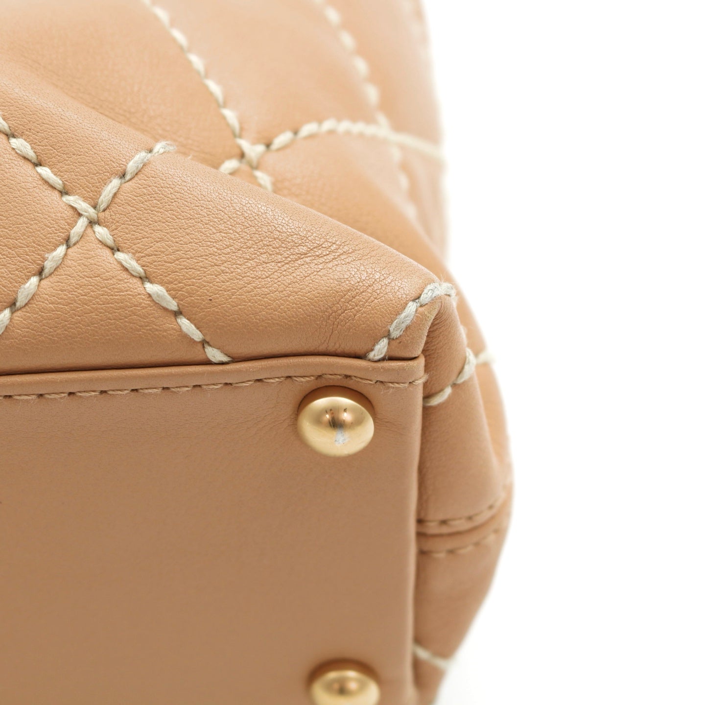 CHANEL Beige Lambskin Contrast Stitch Vivienne Tote Bag [Used]