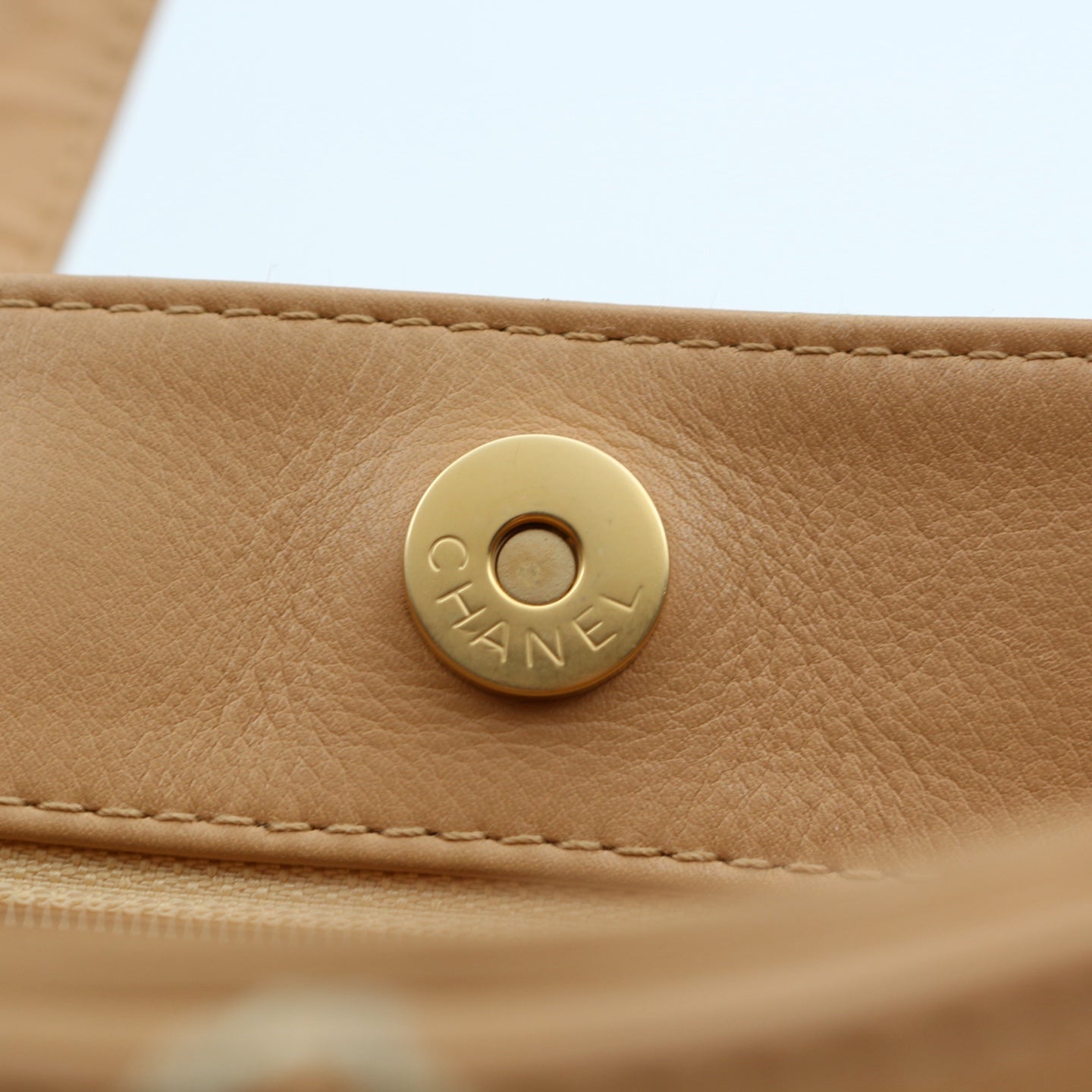 CHANEL Beige Lambskin Contrast Stitch Vivienne Tote Bag [Used]