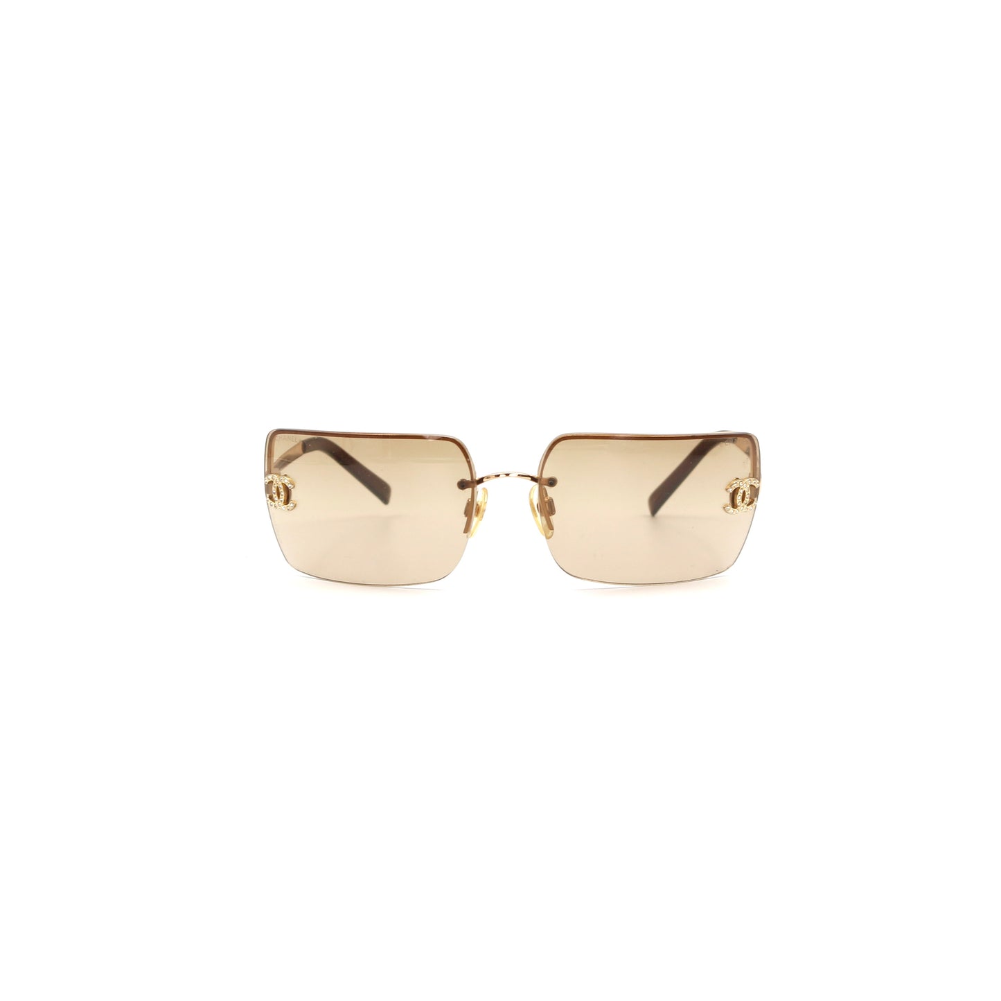 CHANEL Dark Brown Crystal CC Logo Rimless Sunglasses [Used]