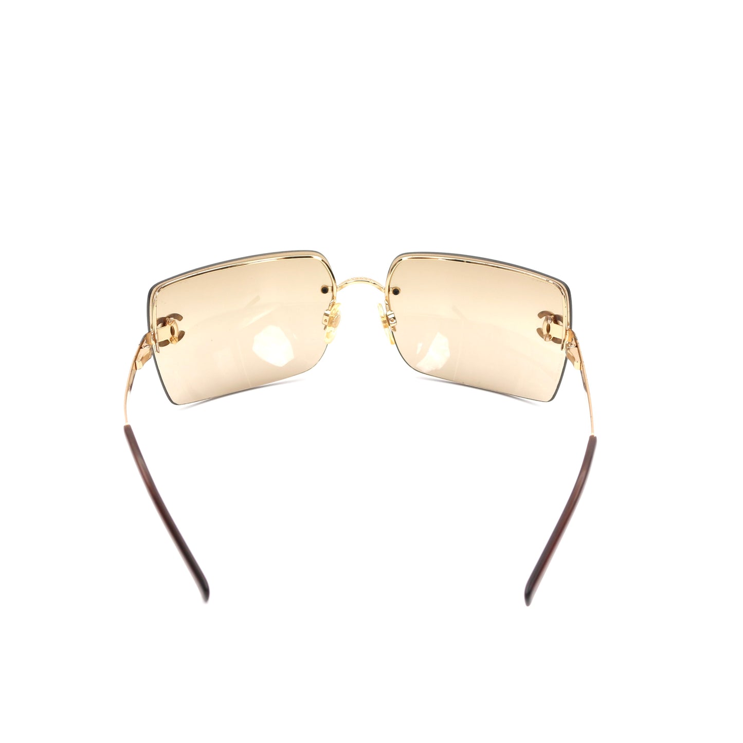 CHANEL Dark Brown Crystal CC Logo Rimless Sunglasses [Used]