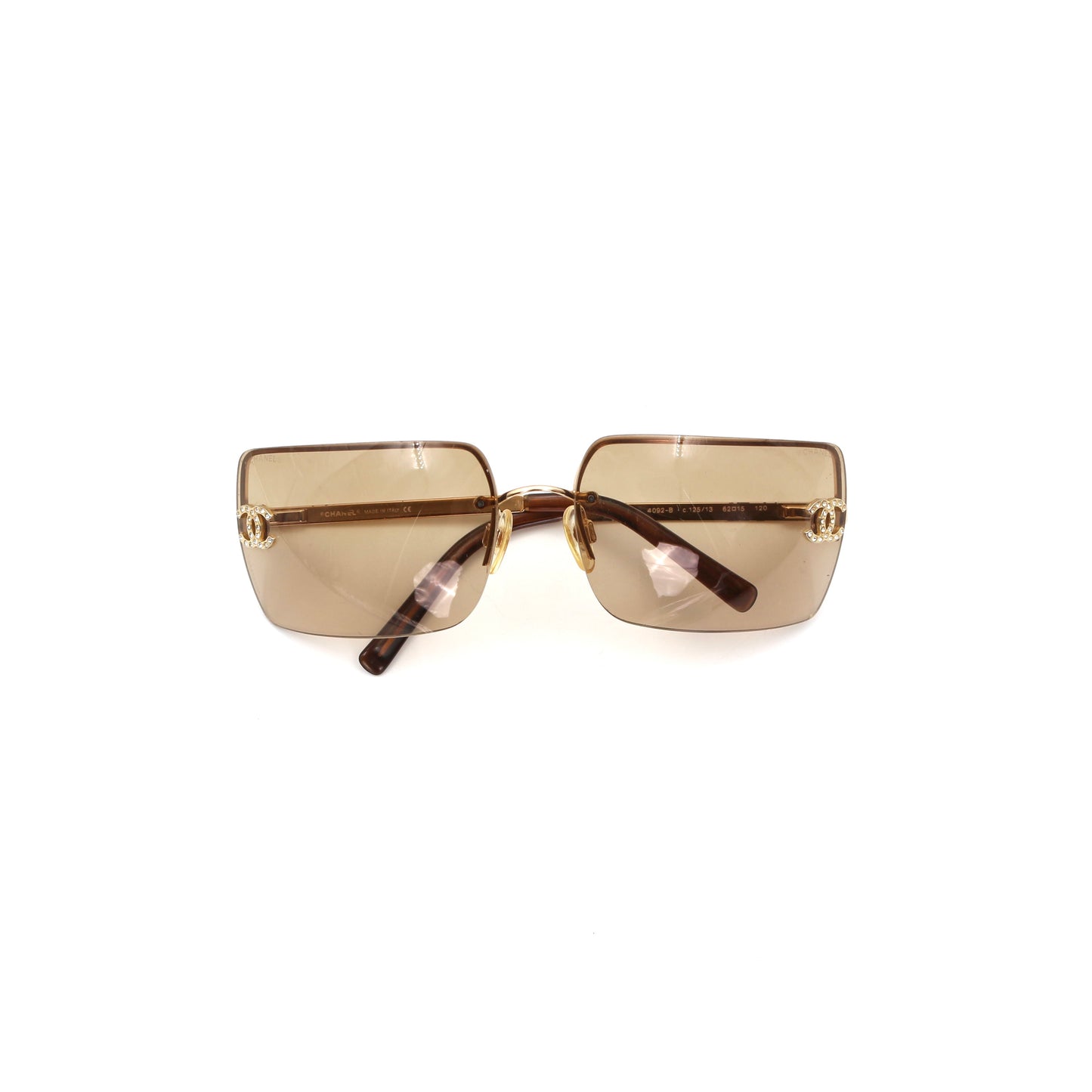 CHANEL Dark Brown Crystal CC Logo Rimless Sunglasses [Used]