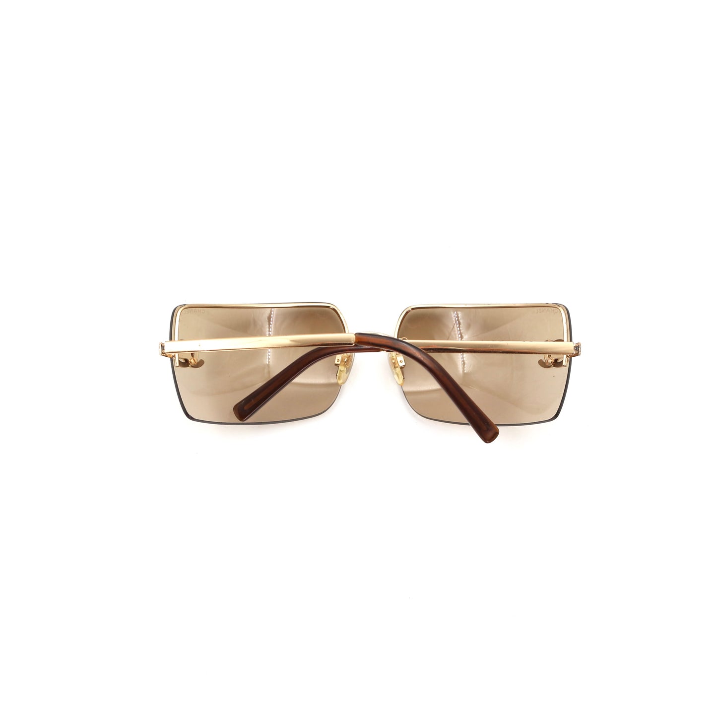 CHANEL Dark Brown Crystal CC Logo Rimless Sunglasses [Used]