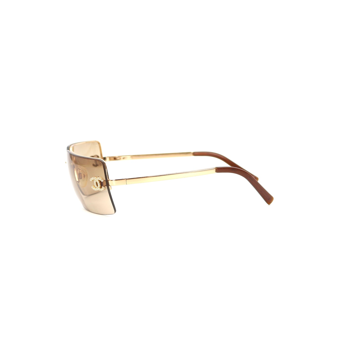 CHANEL Dark Brown Crystal CC Logo Rimless Sunglasses [Used]