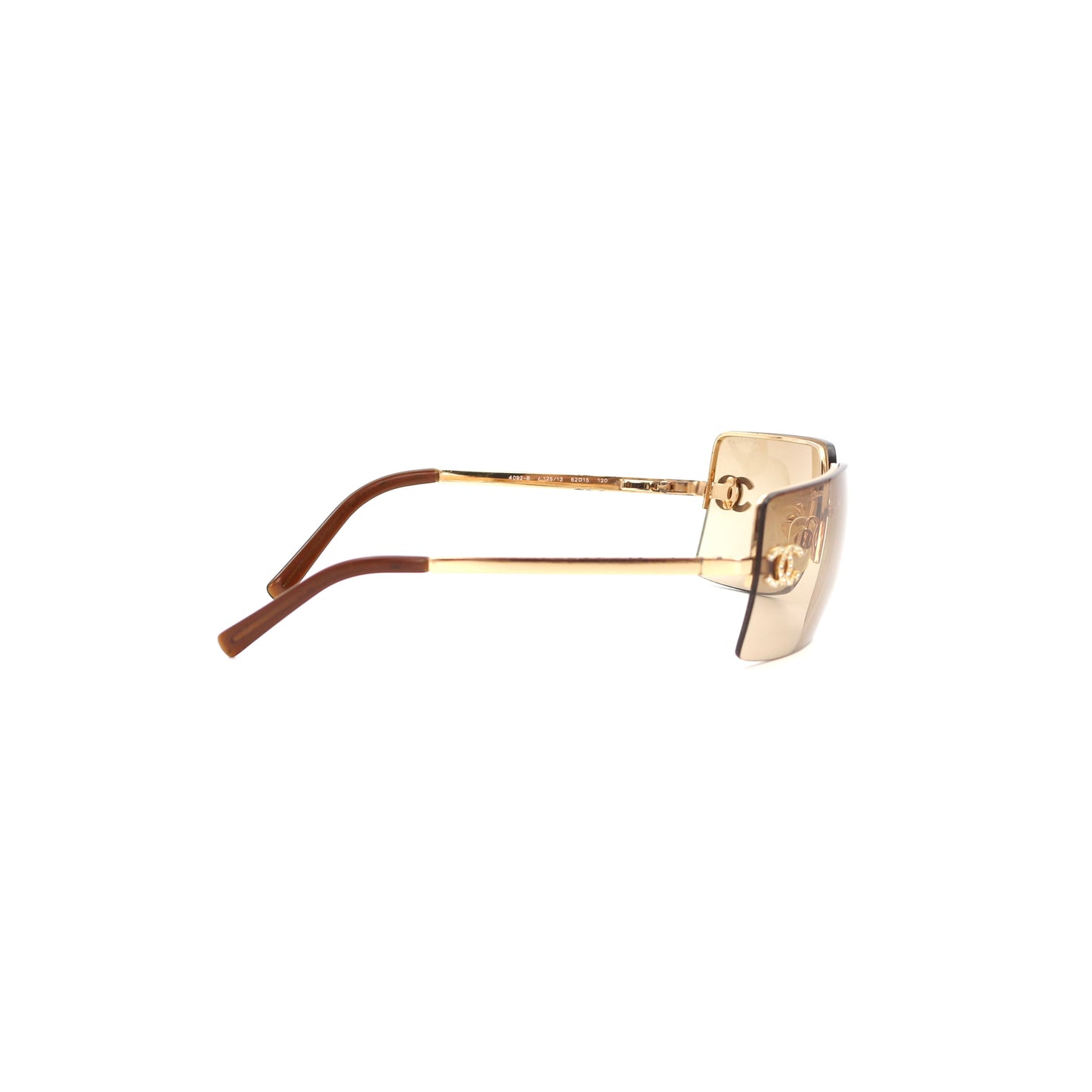 CHANEL Dark Brown Crystal CC Logo Rimless Sunglasses [Used]