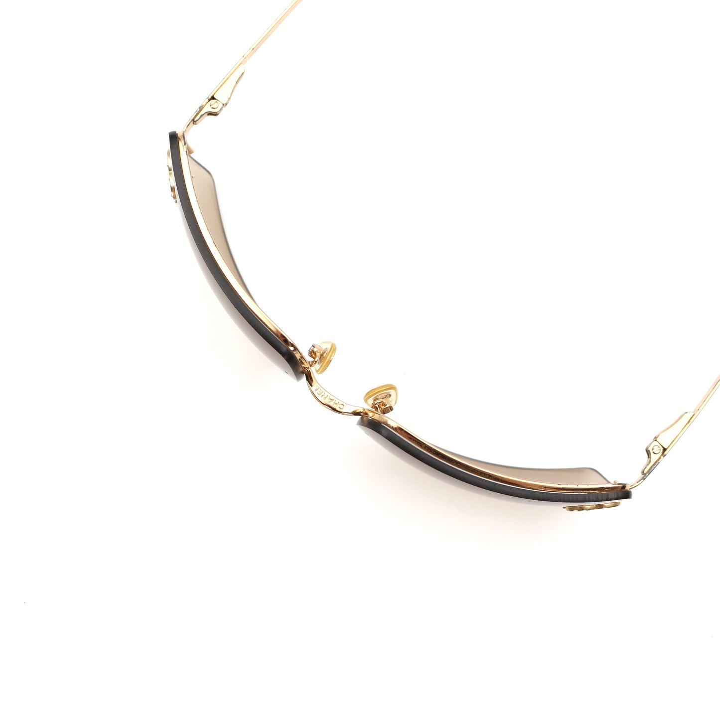 CHANEL Dark Brown Crystal CC Logo Rimless Sunglasses [Used]