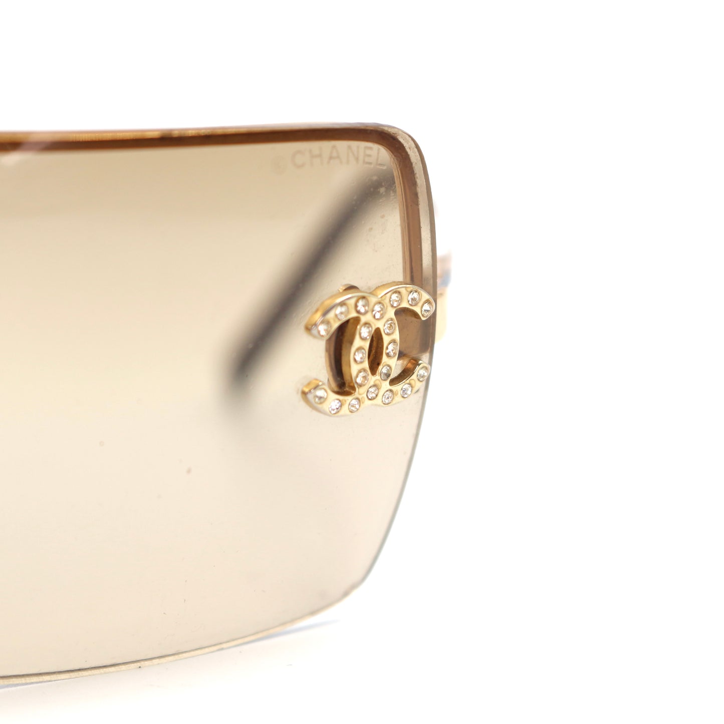 CHANEL Dark Brown Crystal CC Logo Rimless Sunglasses [Used]