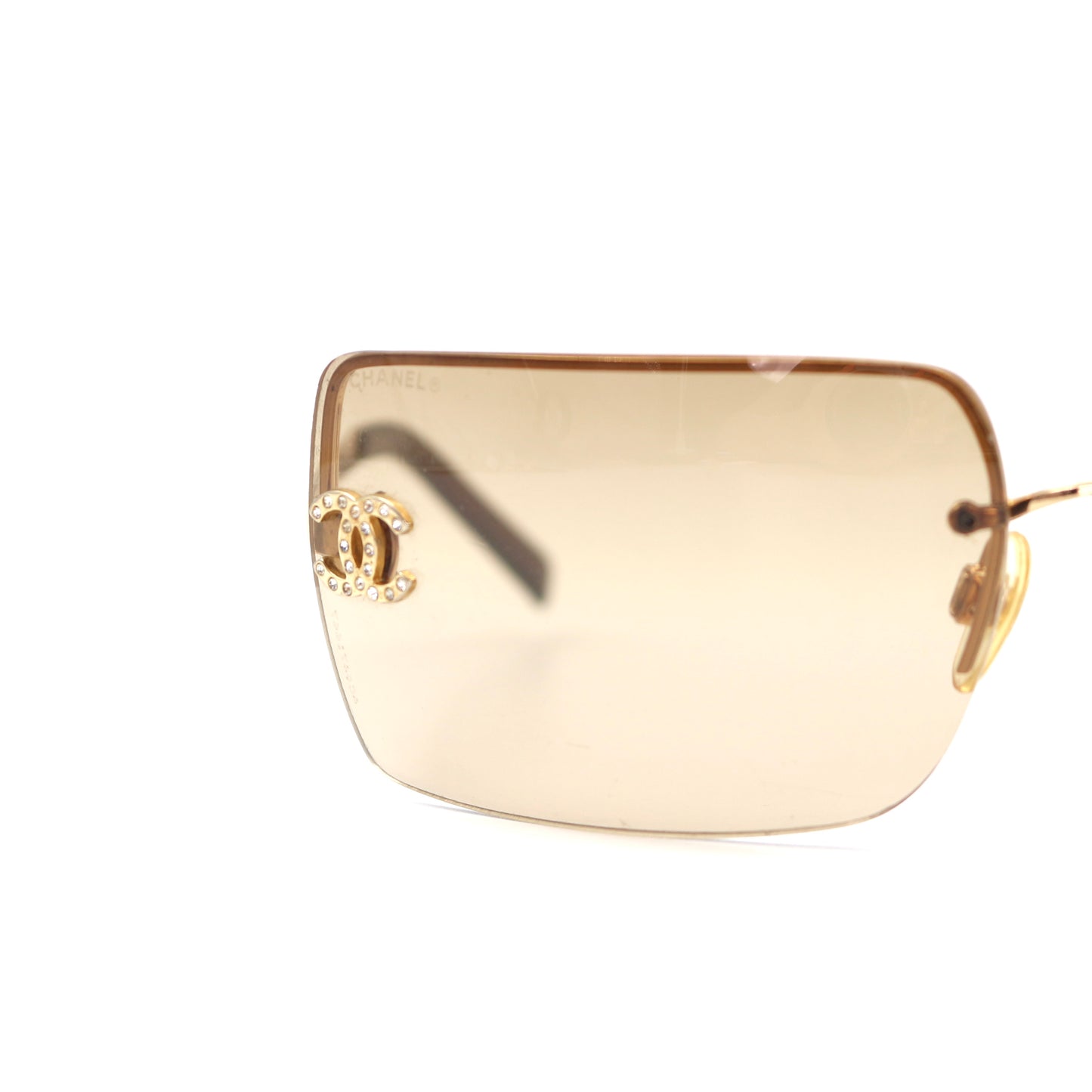 CHANEL Dark Brown Crystal CC Logo Rimless Sunglasses [Used]