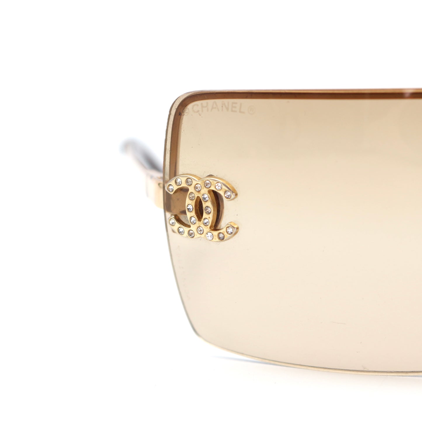 CHANEL Dark Brown Crystal CC Logo Rimless Sunglasses [Used]