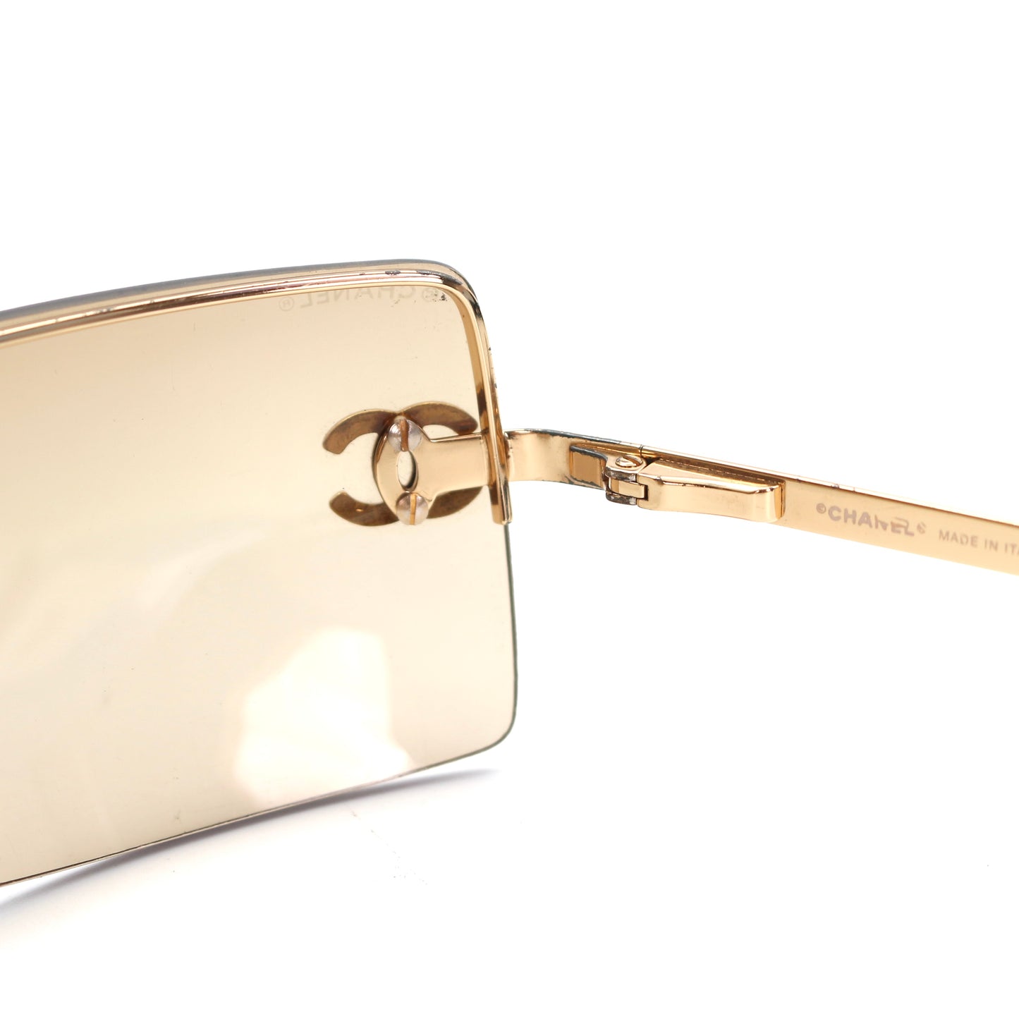 CHANEL Dark Brown Crystal CC Logo Rimless Sunglasses [Used]