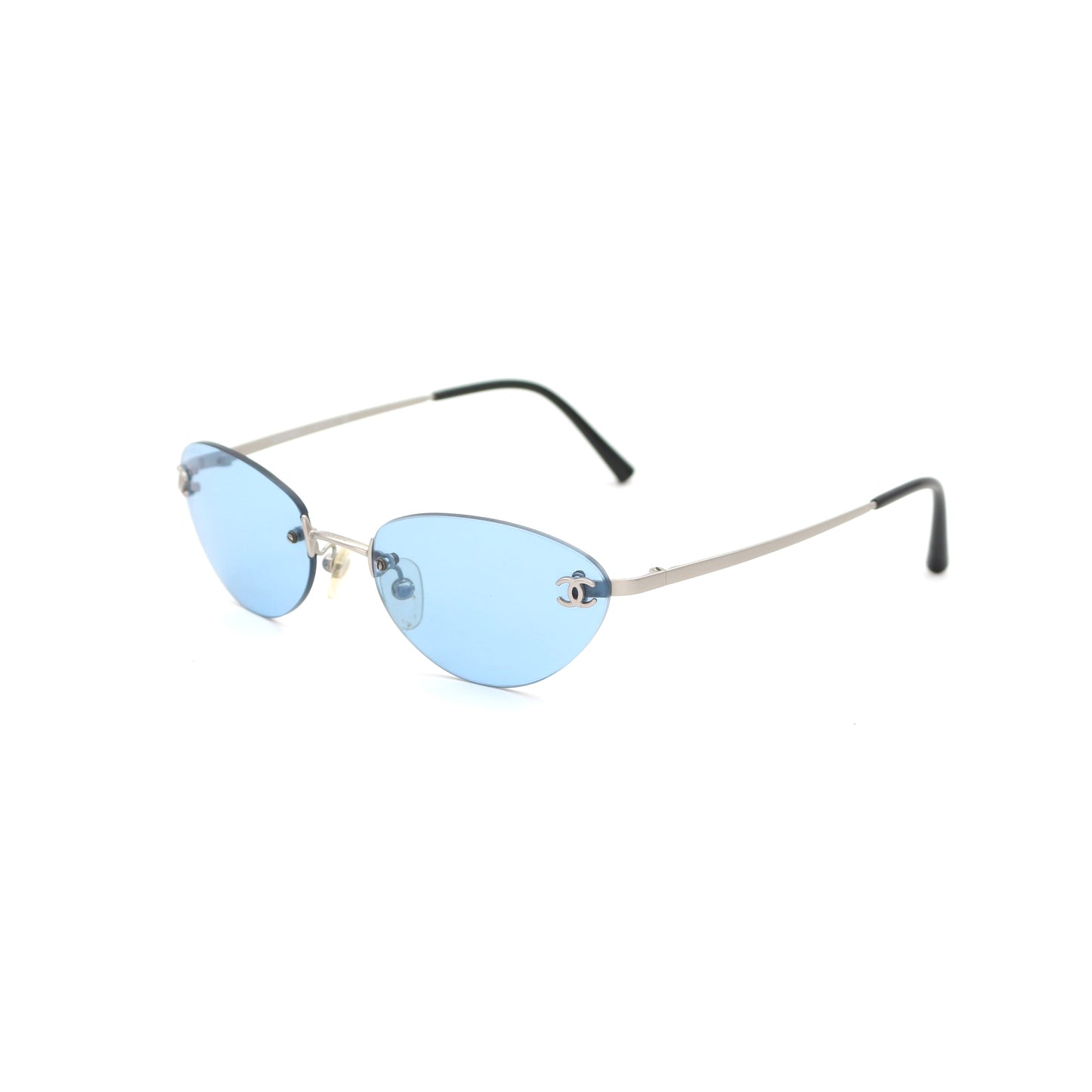 CHANEL Ice Blue CC Logo Rimless Cat-Eye Sunglasses [Used]