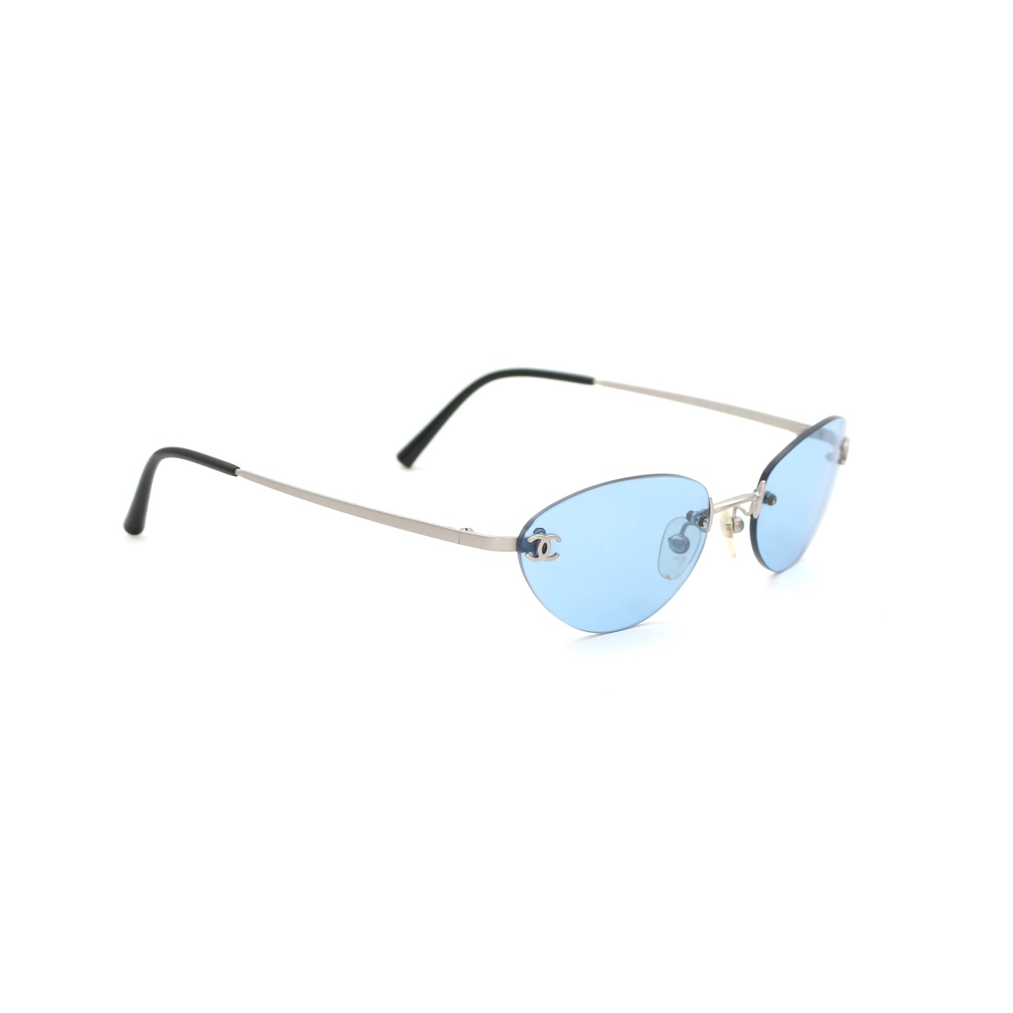 CHANEL Ice Blue CC Logo Rimless Cat-Eye Sunglasses [Used]
