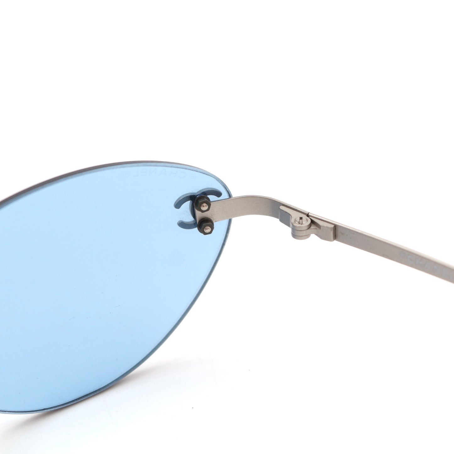 CHANEL Ice Blue CC Logo Rimless Cat-Eye Sunglasses [Used]