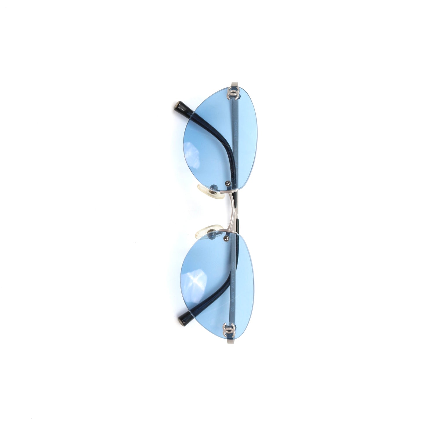 CHANEL Ice Blue CC Logo Rimless Cat-Eye Sunglasses [Used]