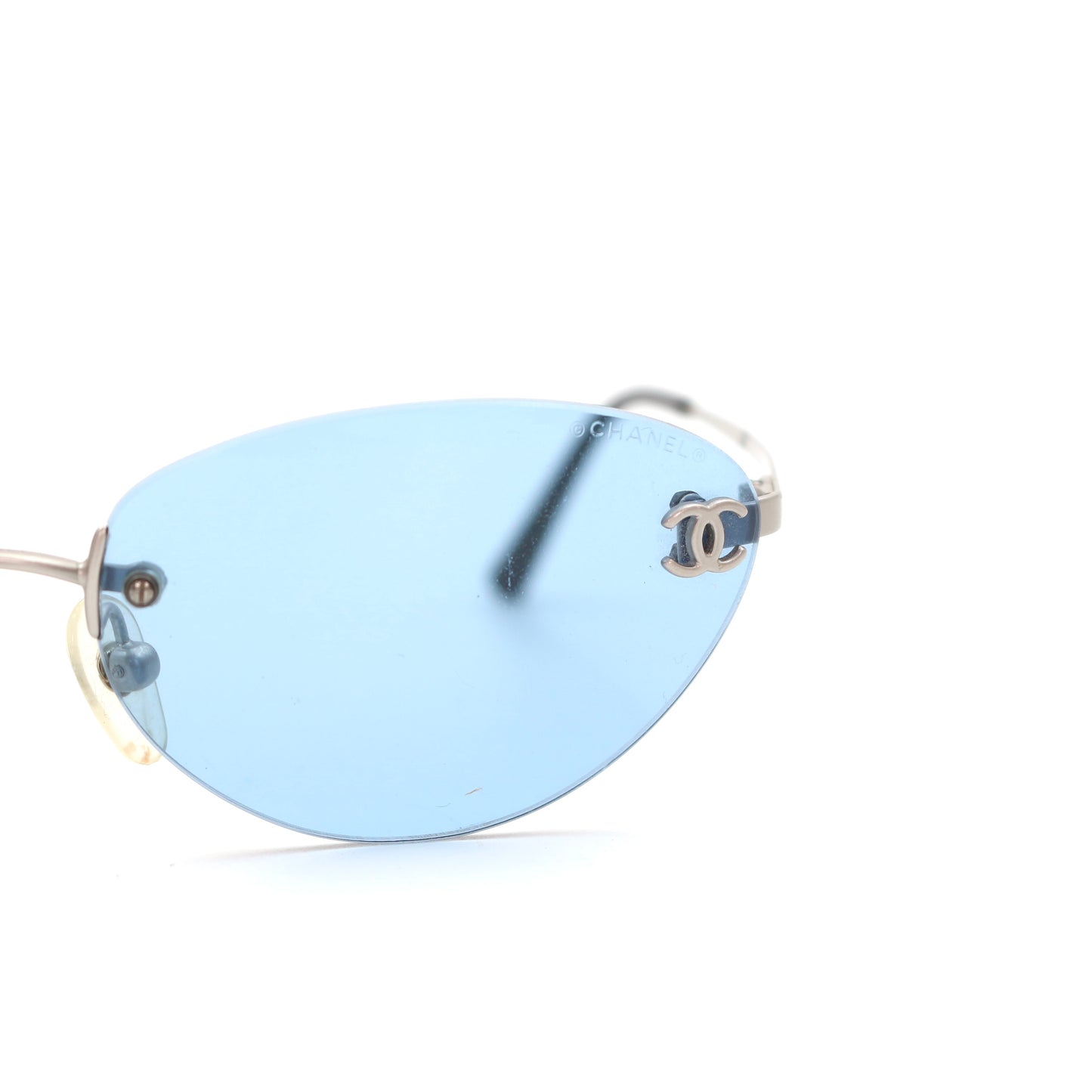 CHANEL Ice Blue CC Logo Rimless Cat-Eye Sunglasses [Used]