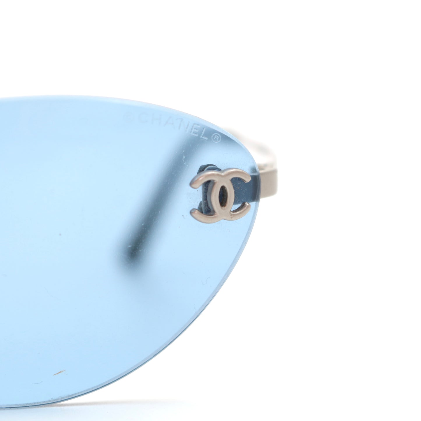 CHANEL Ice Blue CC Logo Rimless Cat-Eye Sunglasses [Used]