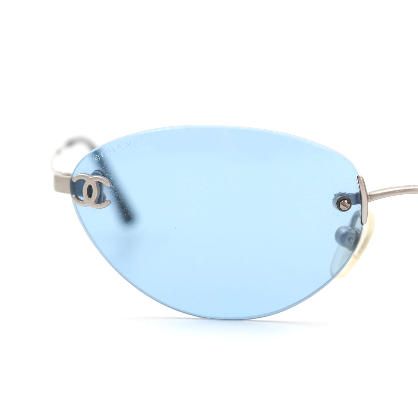 CHANEL Ice Blue CC Logo Rimless Cat-Eye Sunglasses [Used]