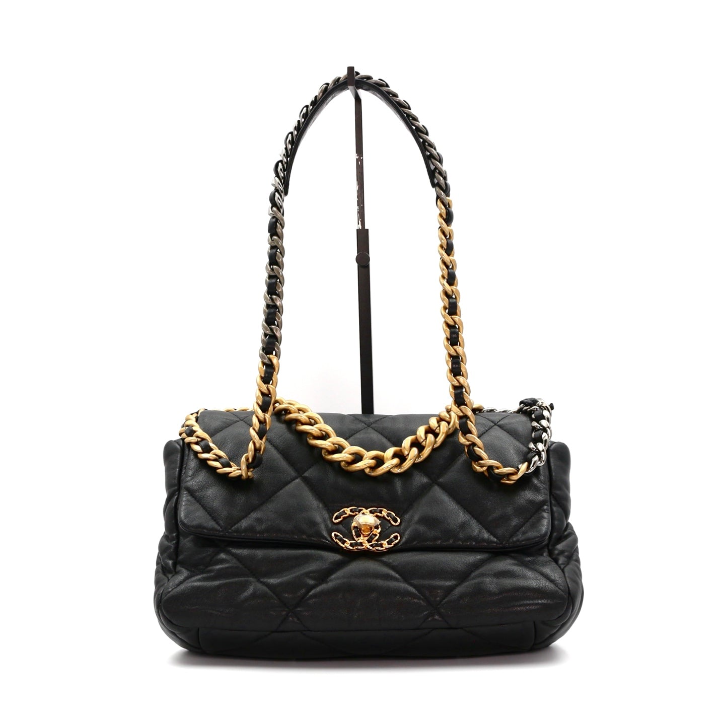 CHANEL Black Lambskin Large Chanel 19 Flap Bag [Used]
