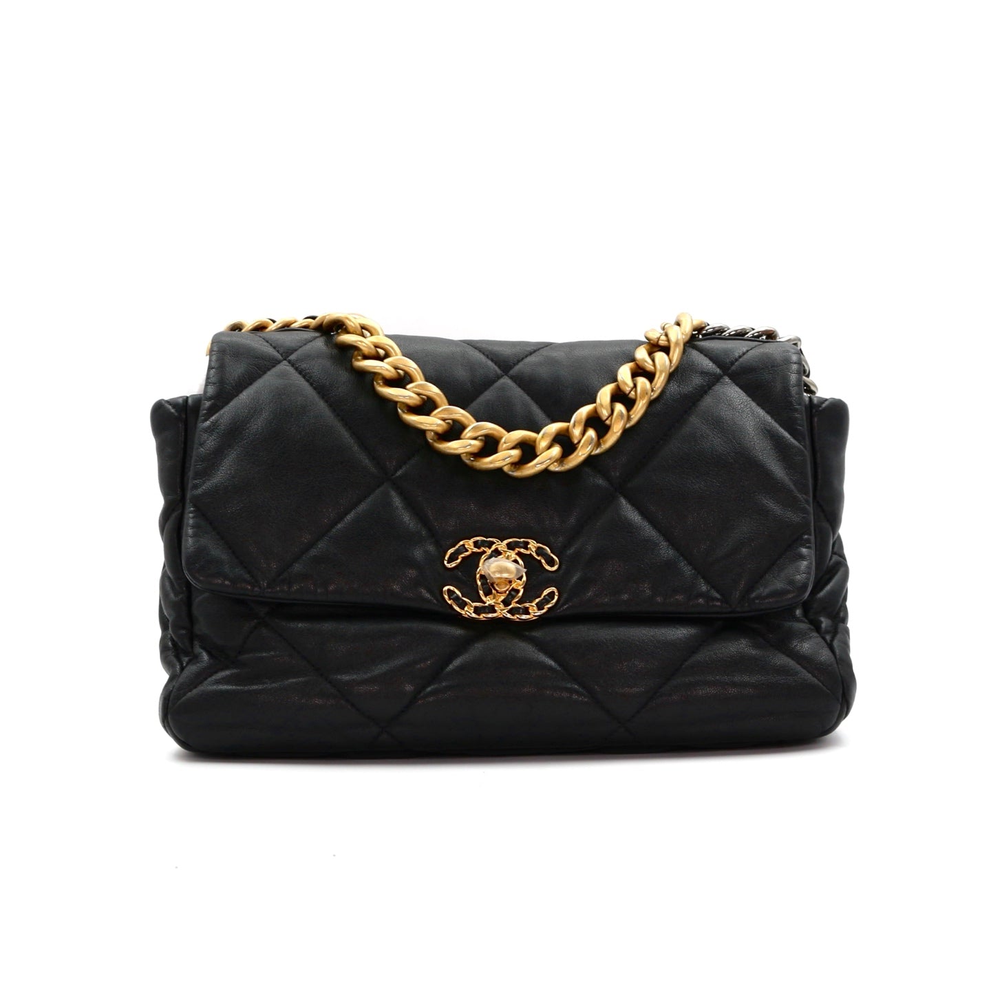 CHANEL Black Lambskin Large Chanel 19 Flap Bag [Used]