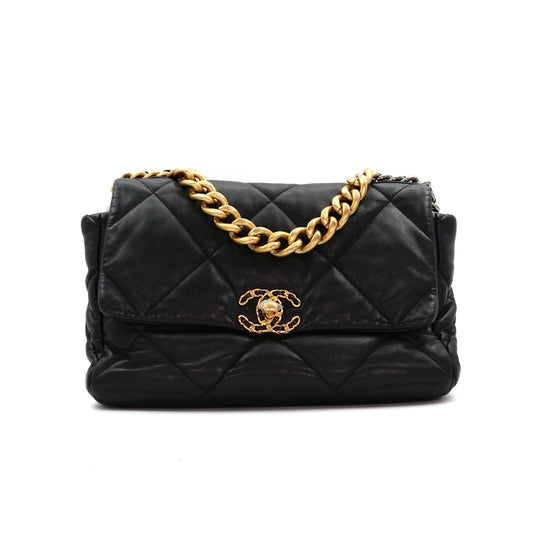 CHANEL Black Lambskin Large Chanel 19 Flap Bag [Used]