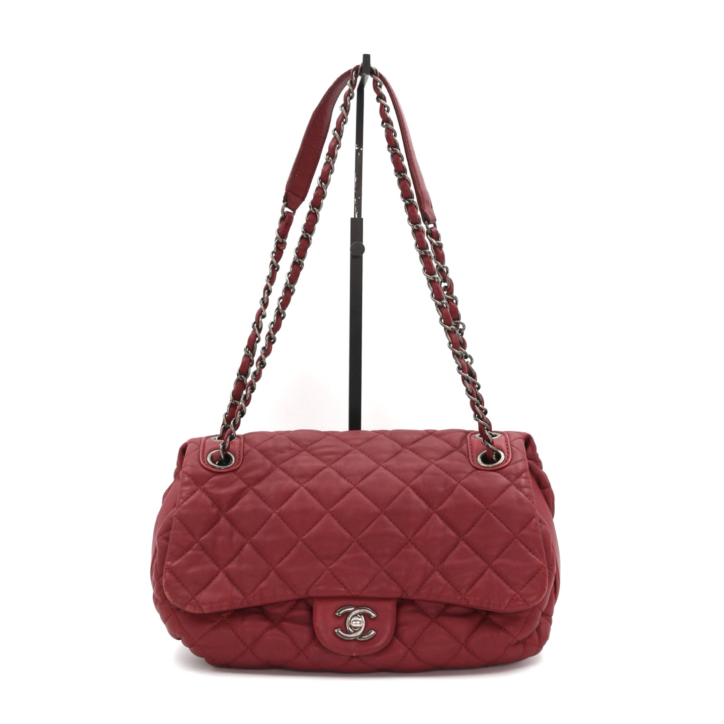 CHANEL Burgundy Lambskin Quilted Chain Flap Bag [Used]