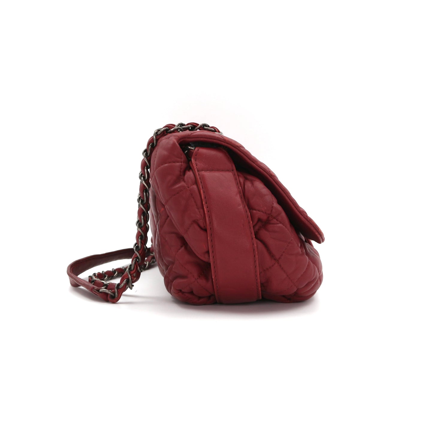 CHANEL Burgundy Lambskin Quilted Chain Flap Bag [Used]