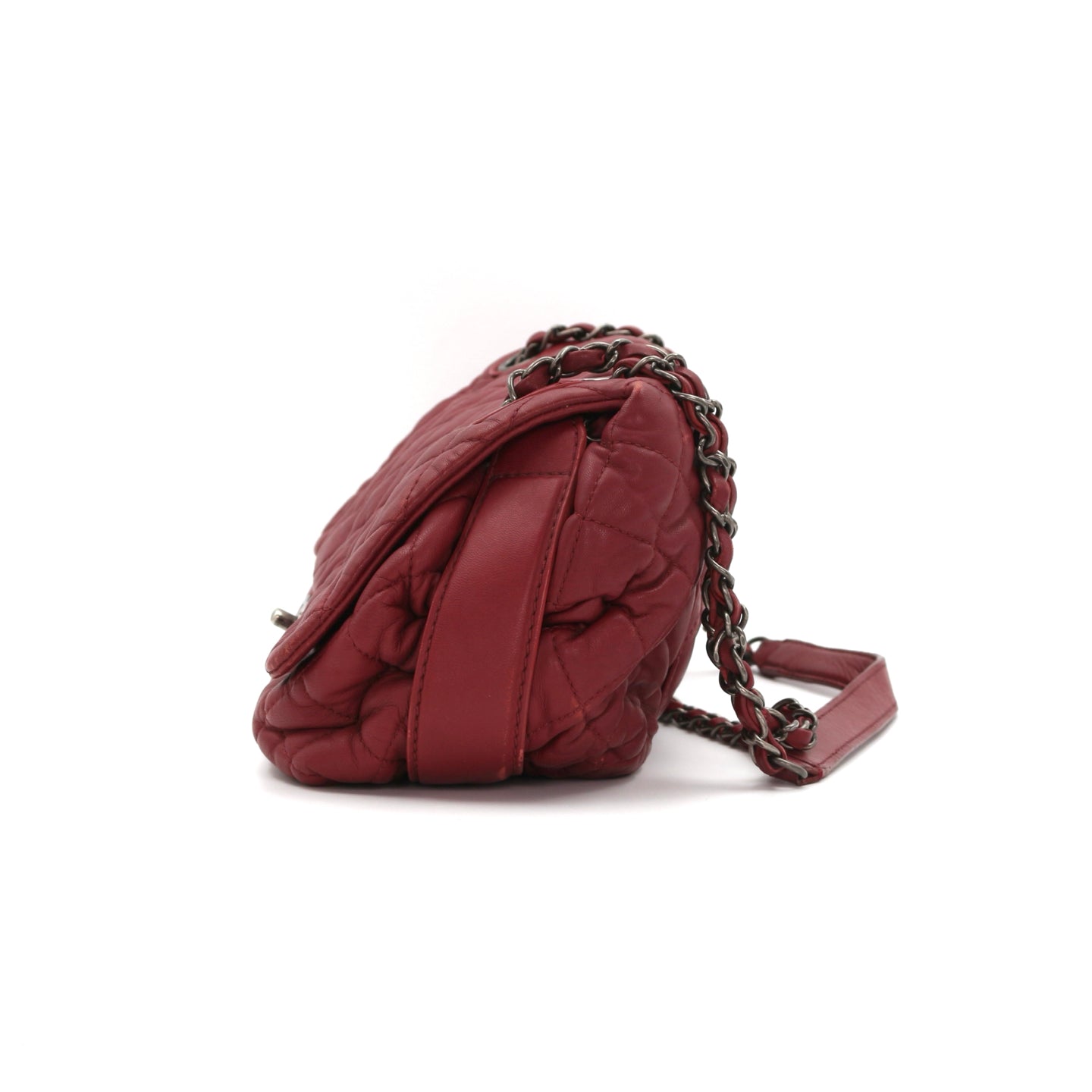CHANEL Burgundy Lambskin Quilted Chain Flap Bag [Used]