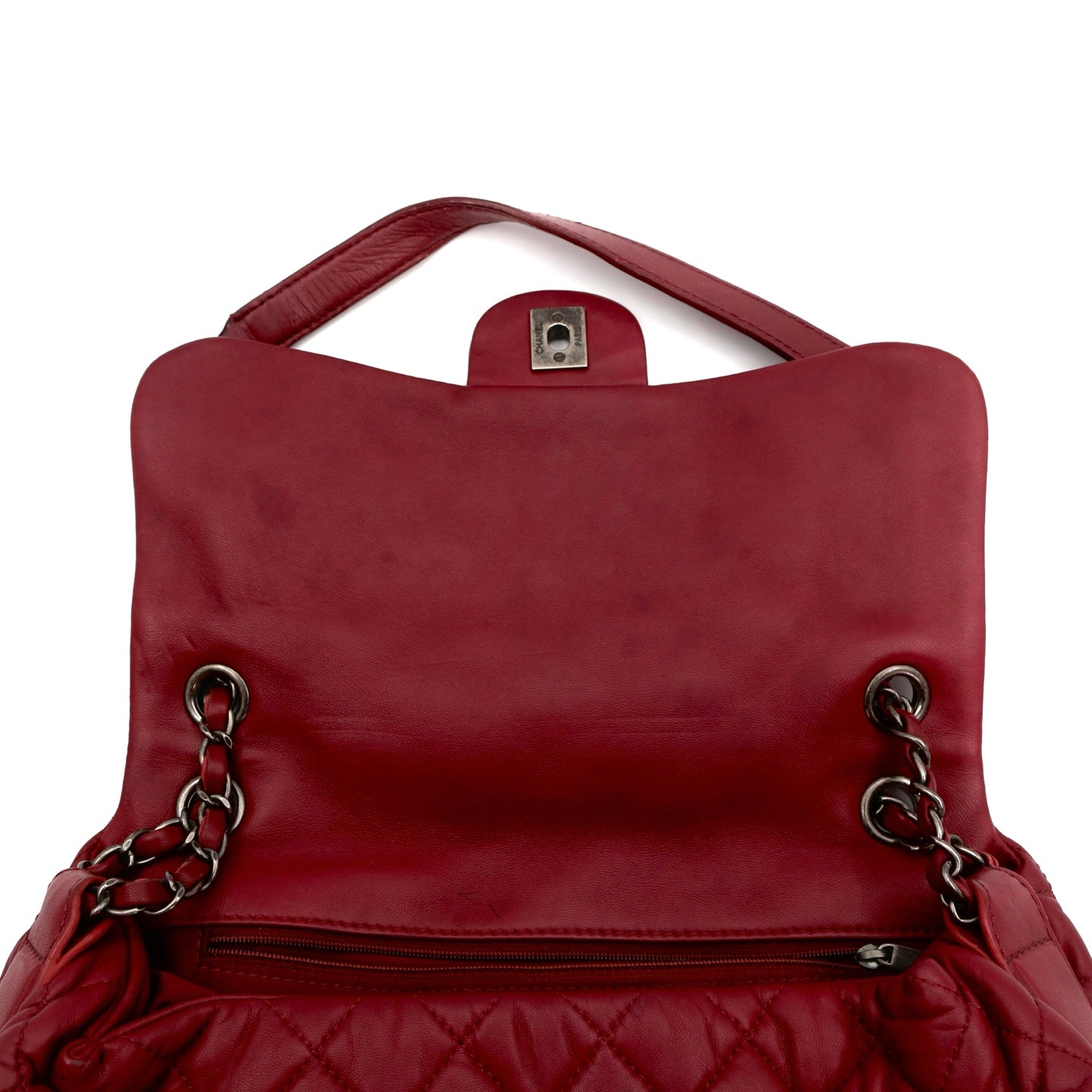 CHANEL Burgundy Lambskin Quilted Chain Flap Bag [Used]