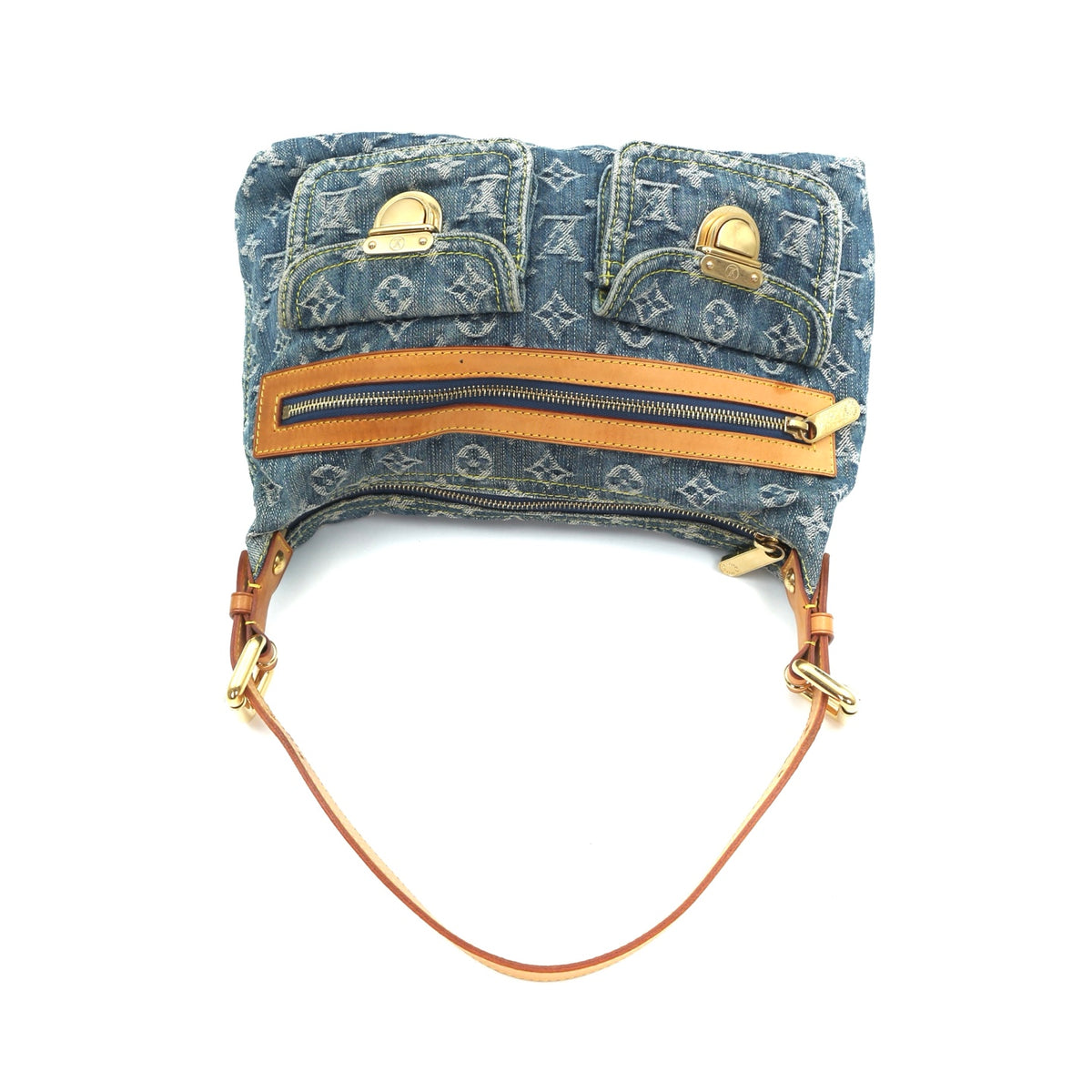 Louis Vuitton Blue Denim Manhattan Shoulder Bag [Used]