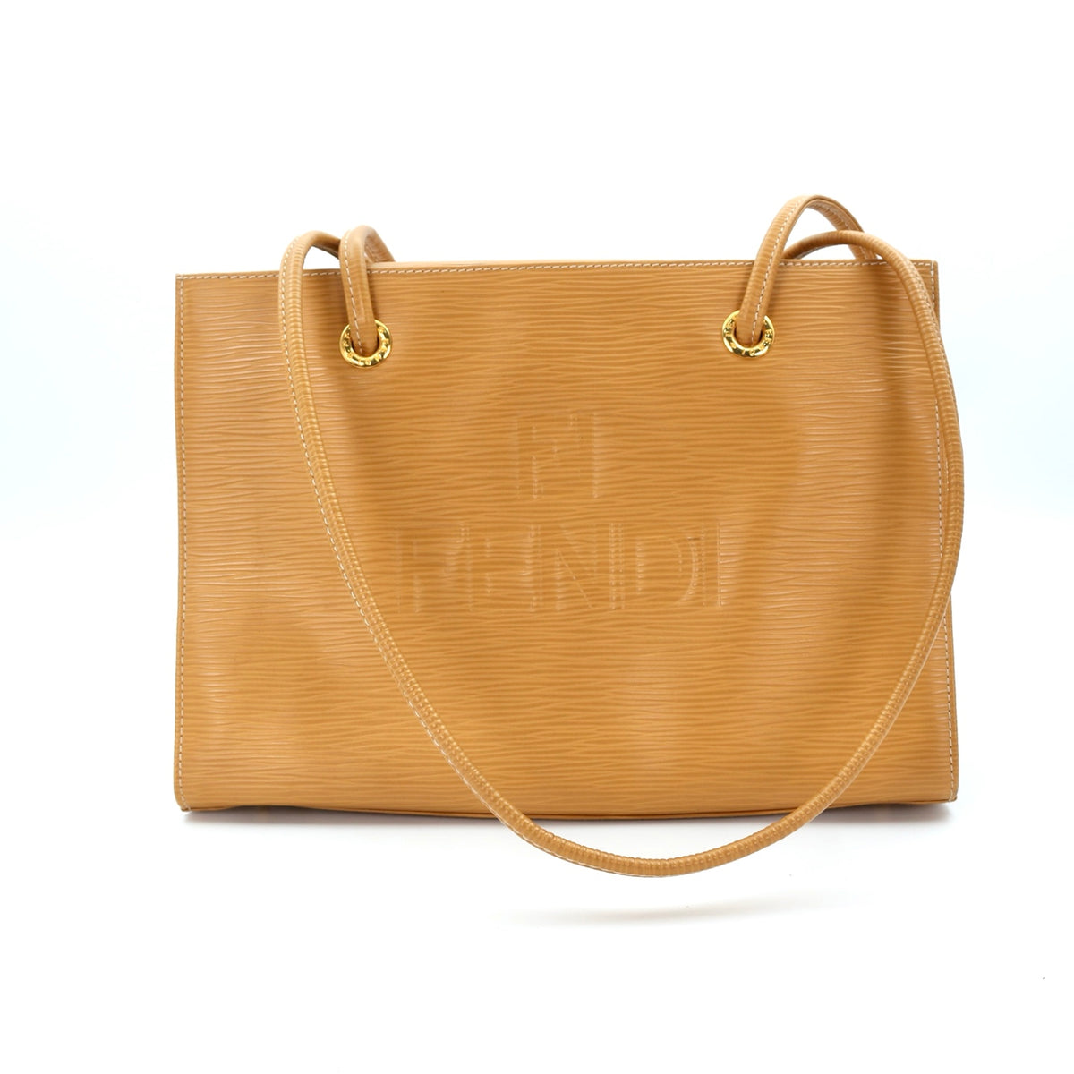 Fendi Yellow Embossed Leather Shoulder Tote Bag [Used]