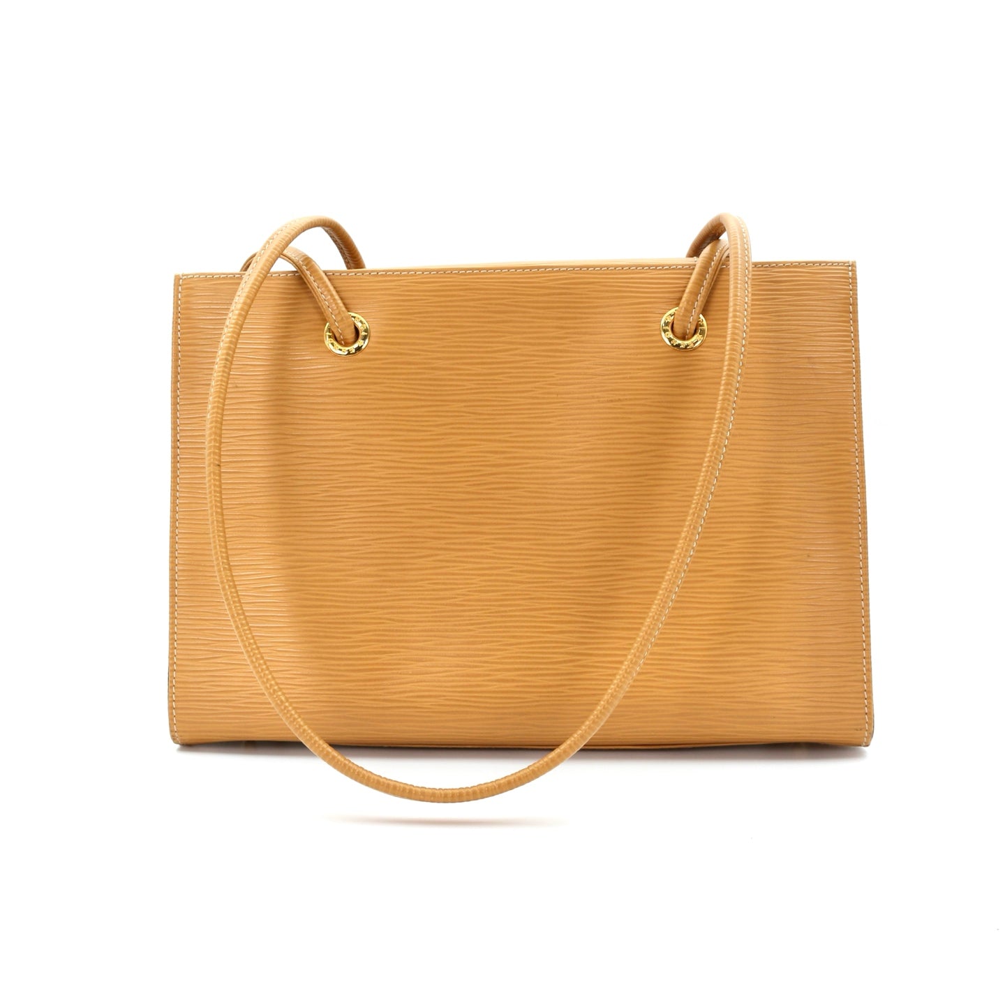 Fendi Yellow Embossed Leather Shoulder Tote Bag [Used]