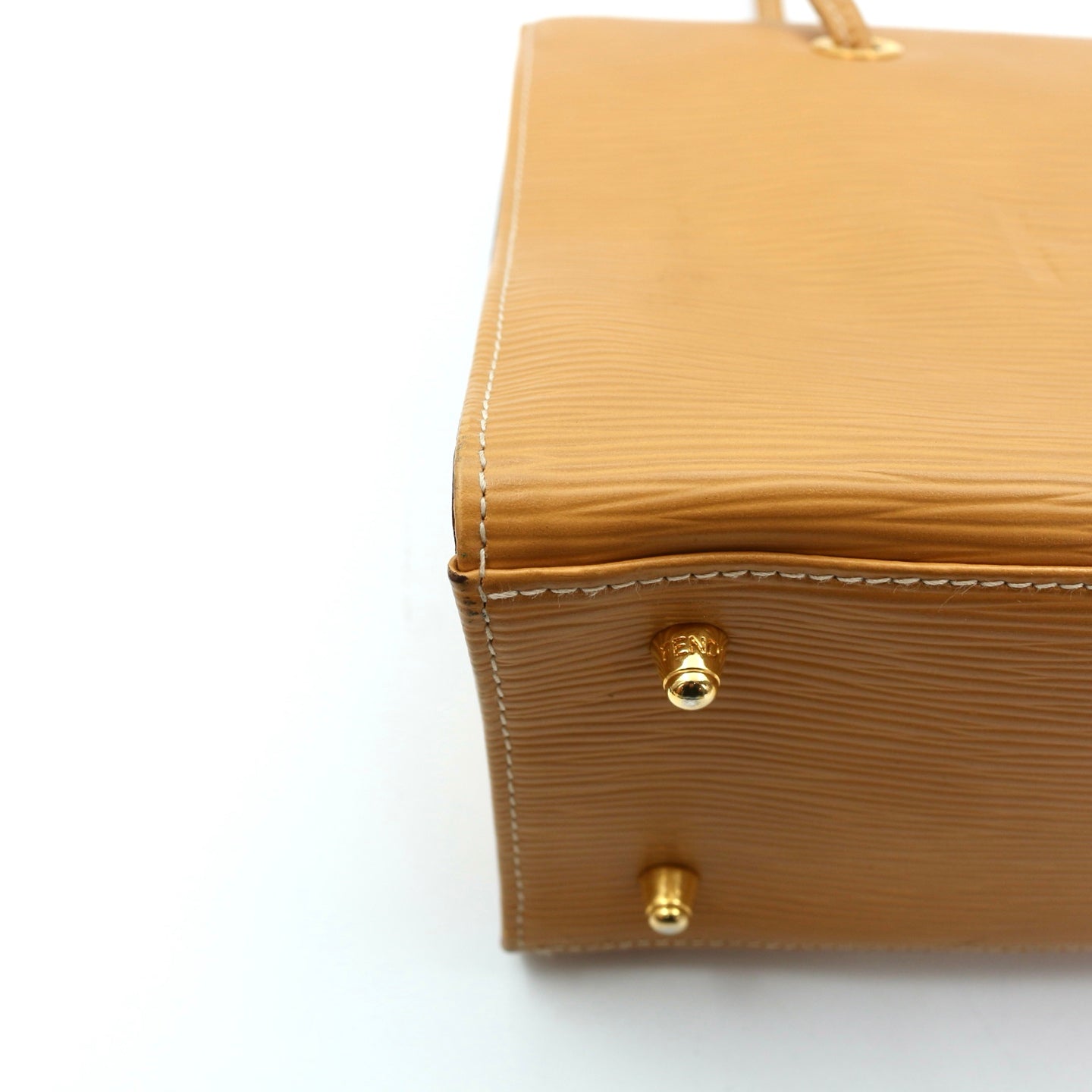 Fendi Yellow Embossed Leather Shoulder Tote Bag [Used]