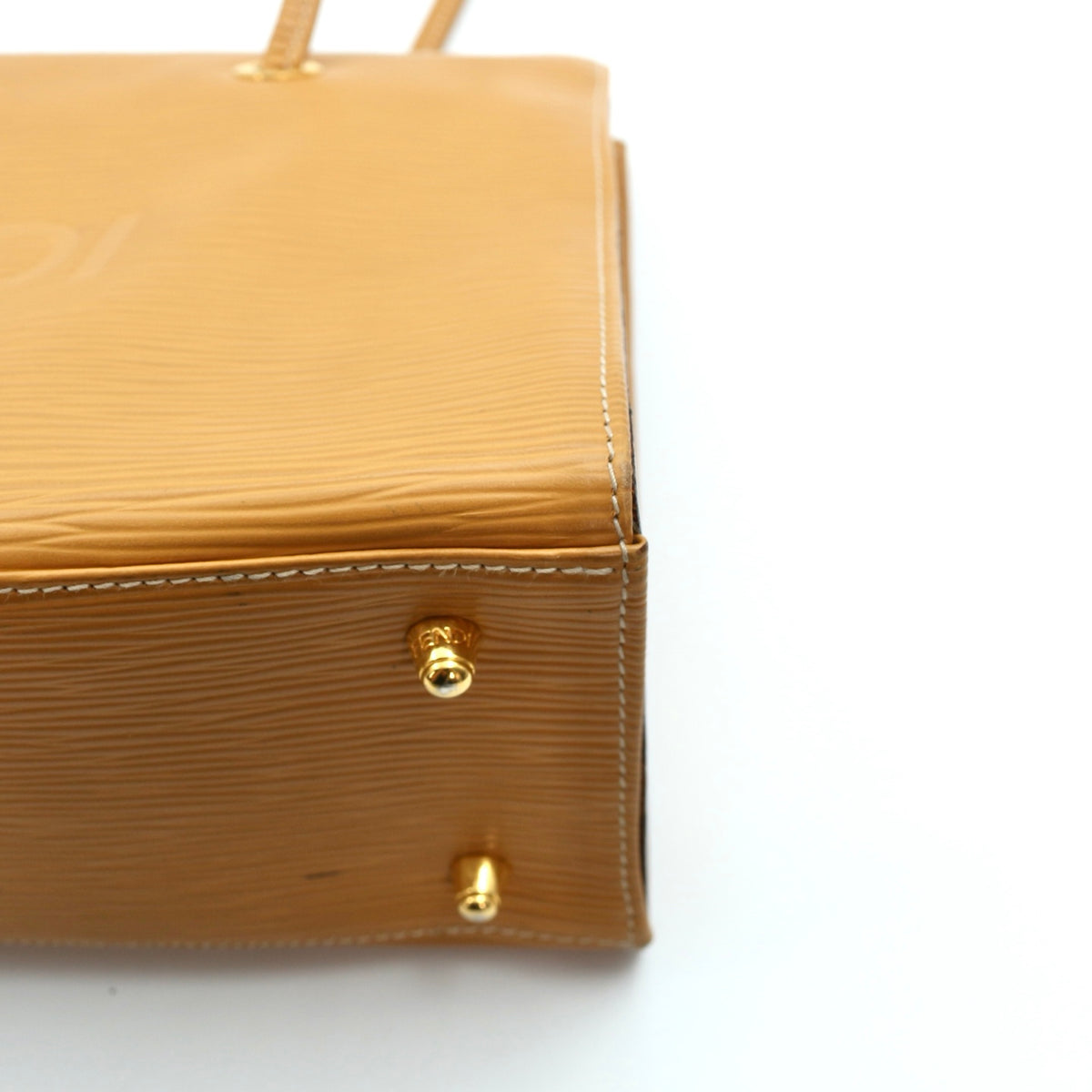 Fendi Yellow Embossed Leather Shoulder Tote Bag [Used]